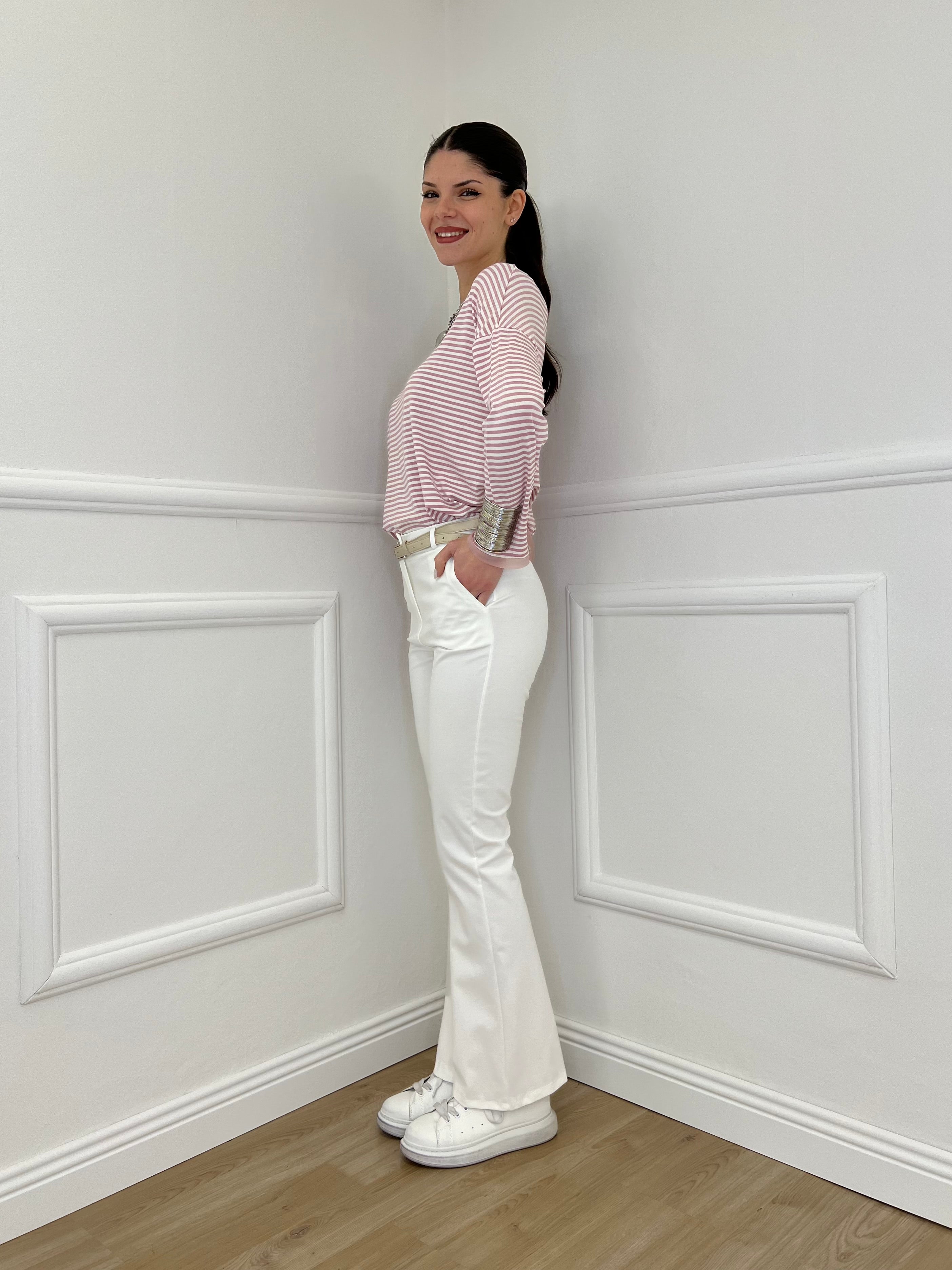 Pantalone Flare Cintura 26513 Bianco