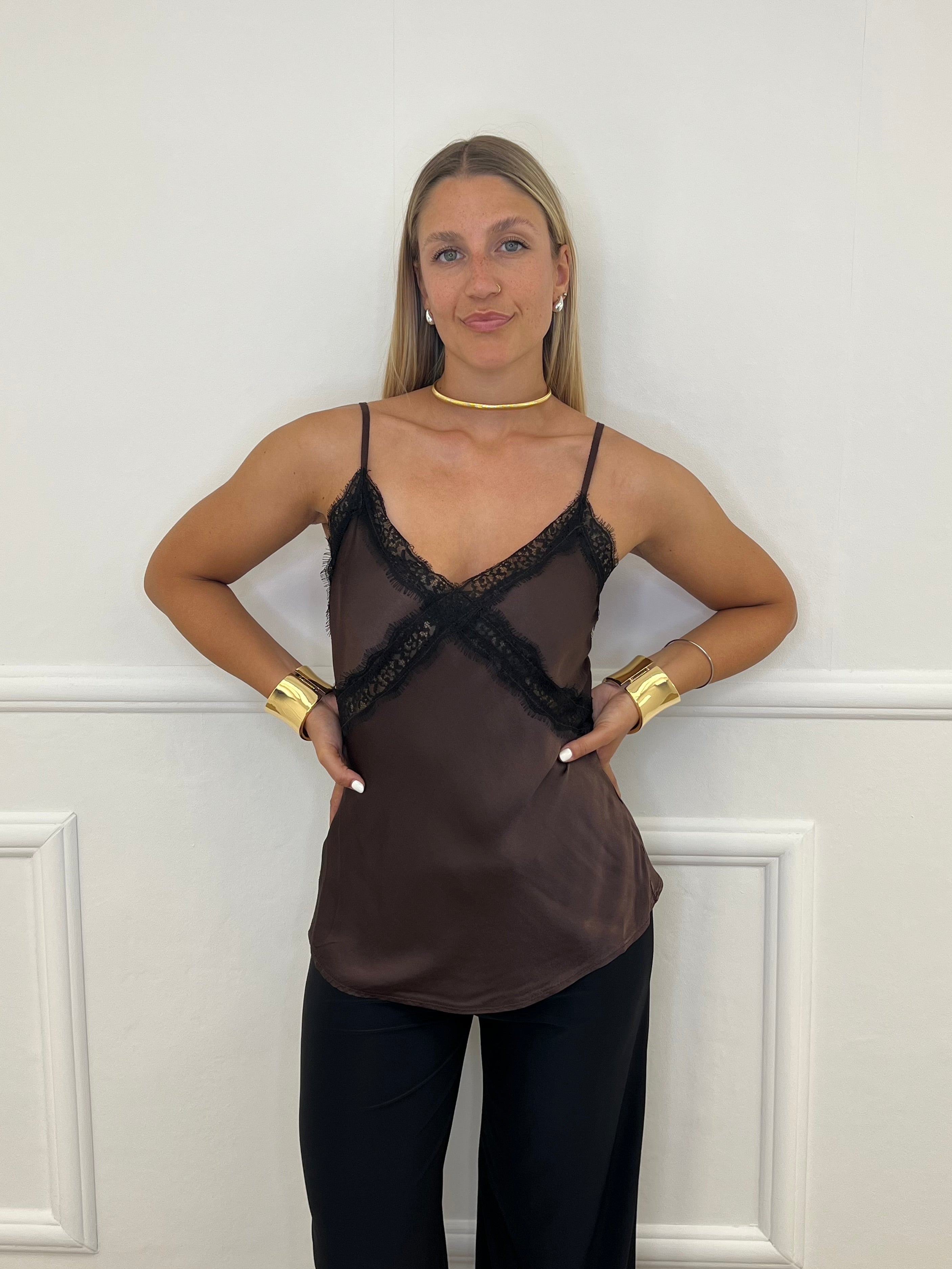 Top In Raso Con Pizzo 80228 Moro