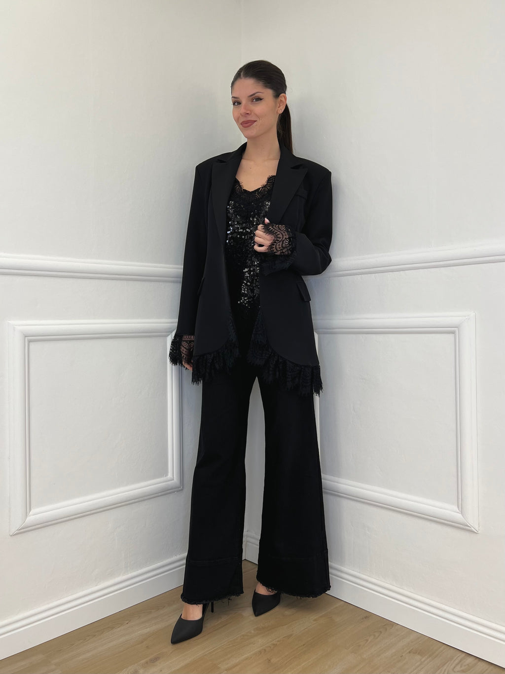 Jeans Palazzo Sfrangiato JK8117 Nero