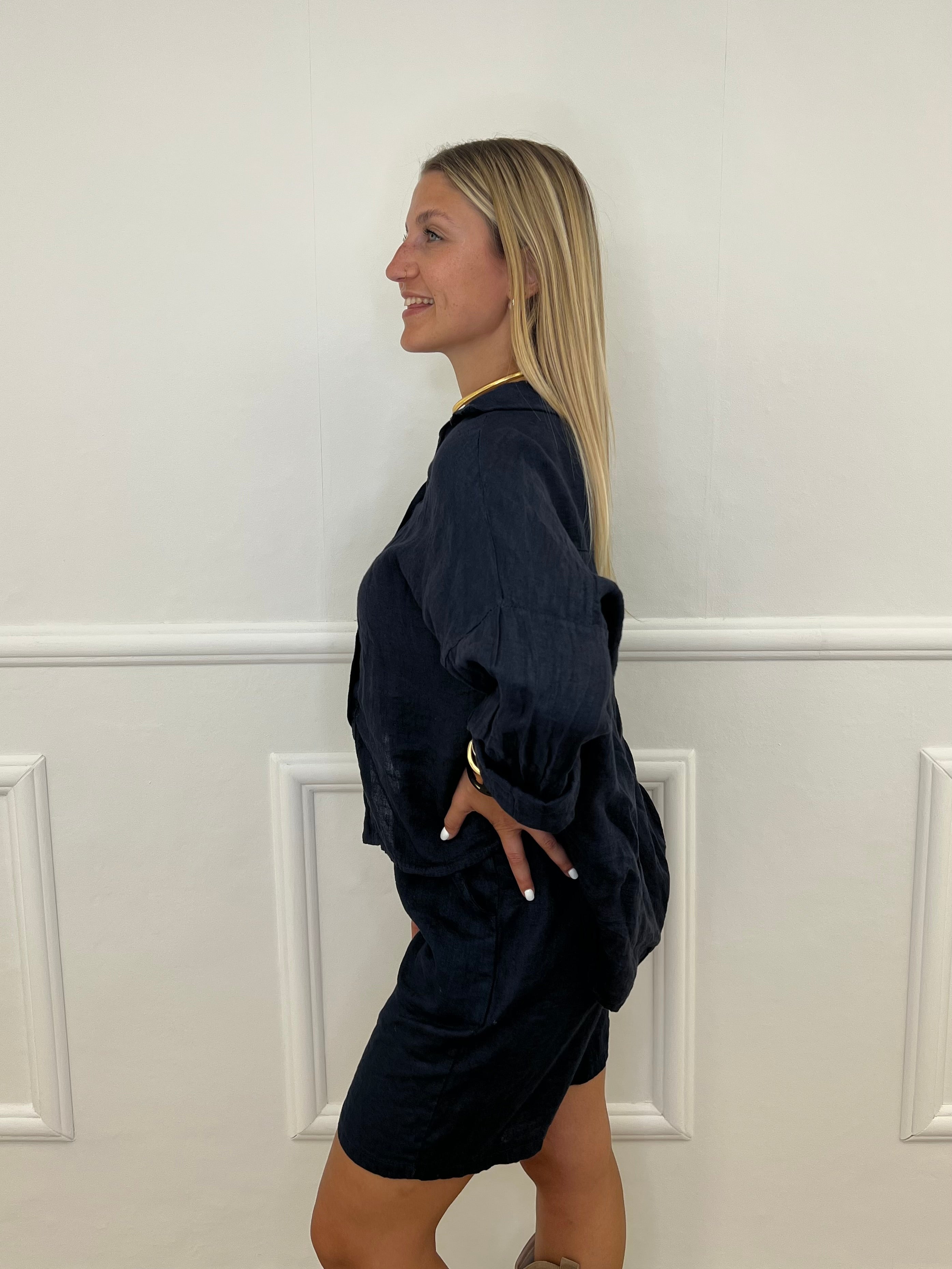 Camicia Scatoletta Lino 89303 Blu