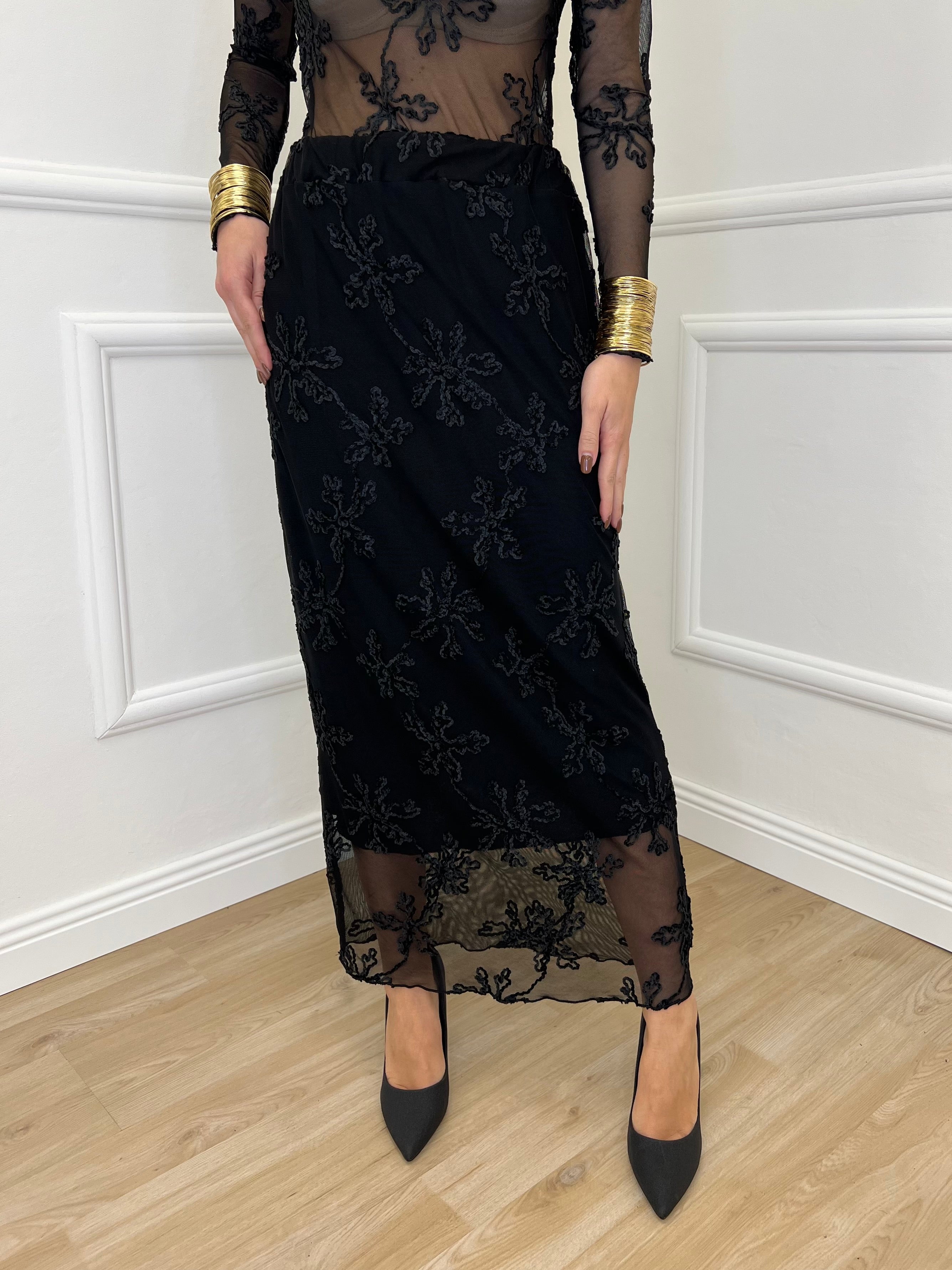 Gonna Tulle Ricami 139-833 Nero