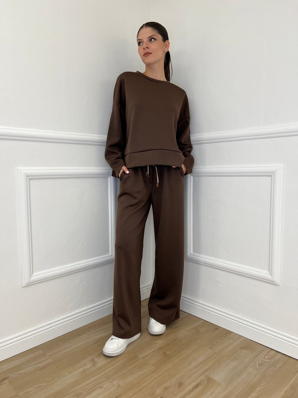 Panta Palazzo Felpa 25413 Marrone - Bazar Abbigliamento