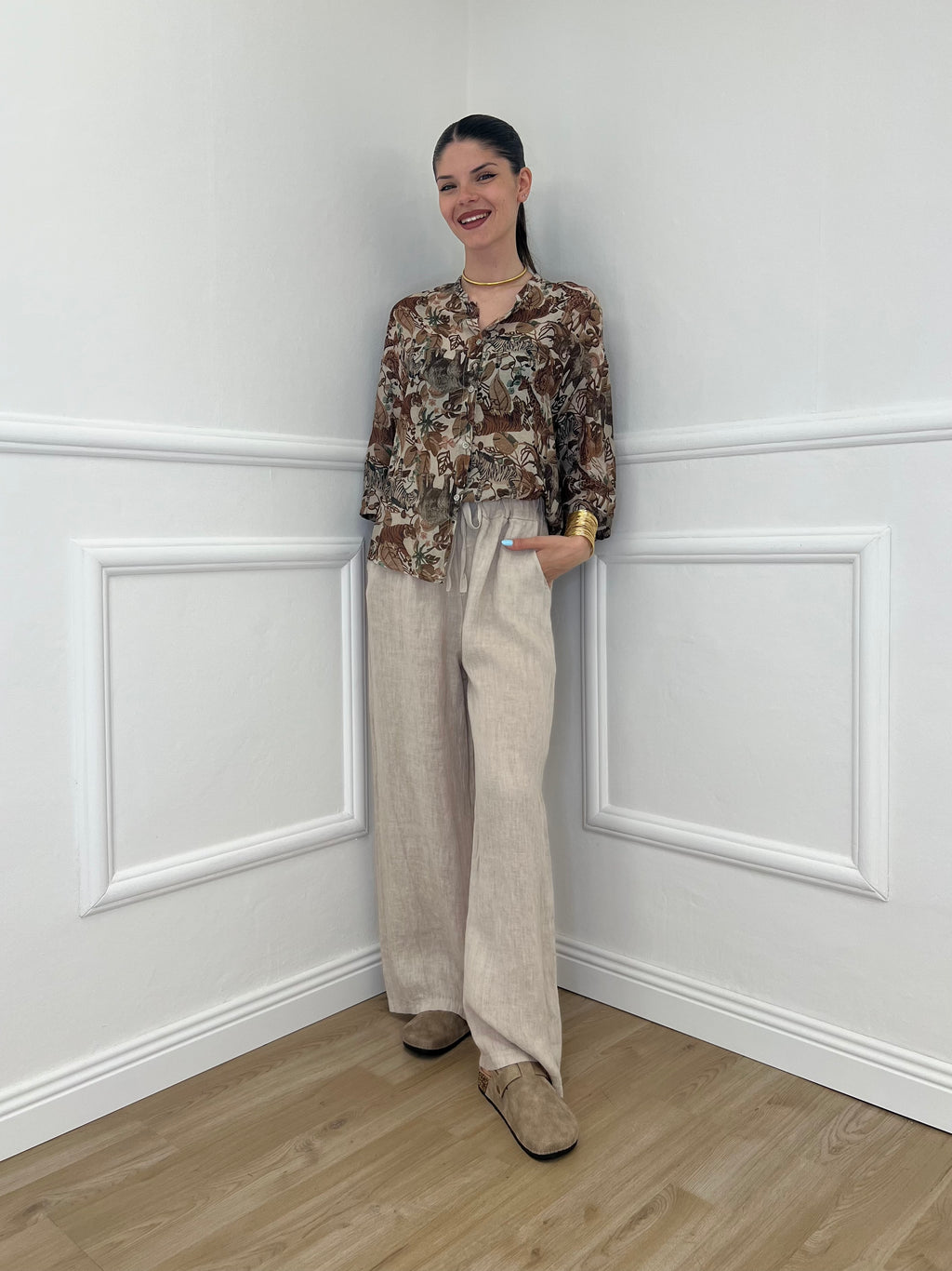 Camicia Jungle Cotone e Seta 93-242 Marrone