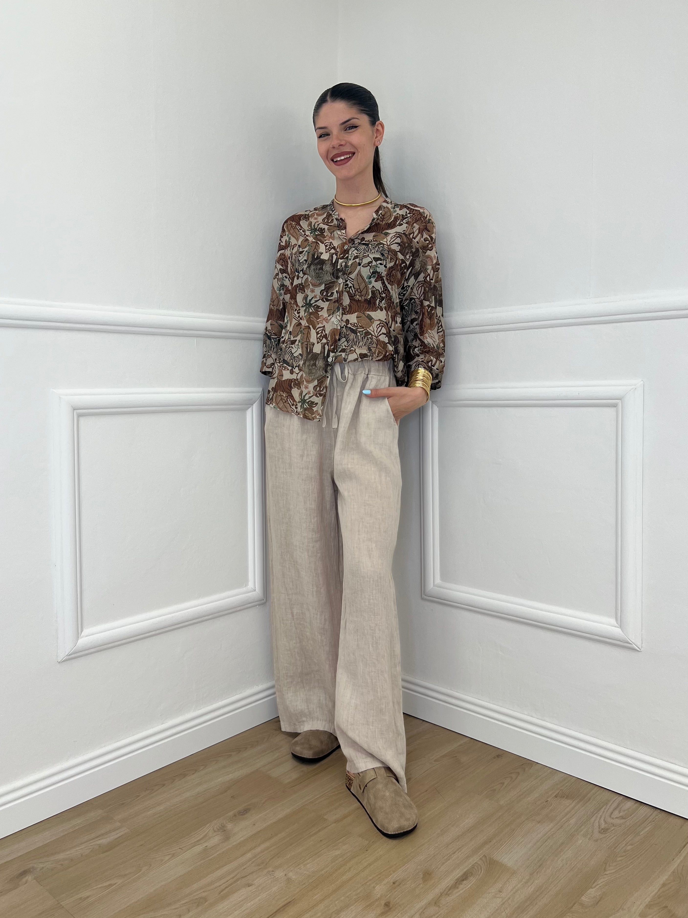 Camicia Jungle Cotone e Seta 93-242 Marrone