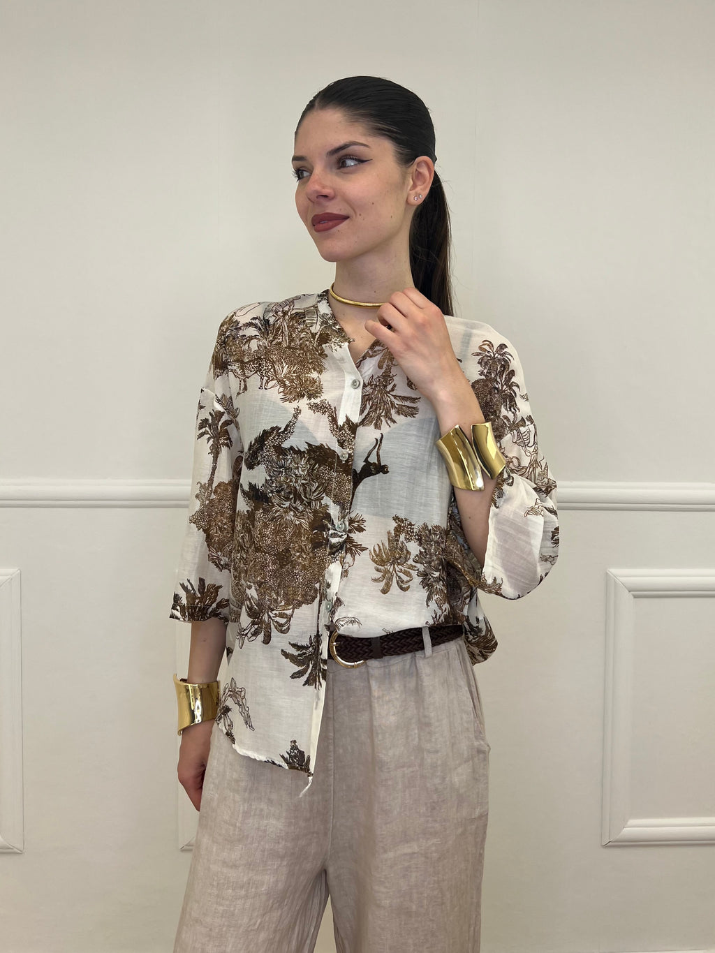 Camicia Jungle Cotone e Seta 93-242 Ecru