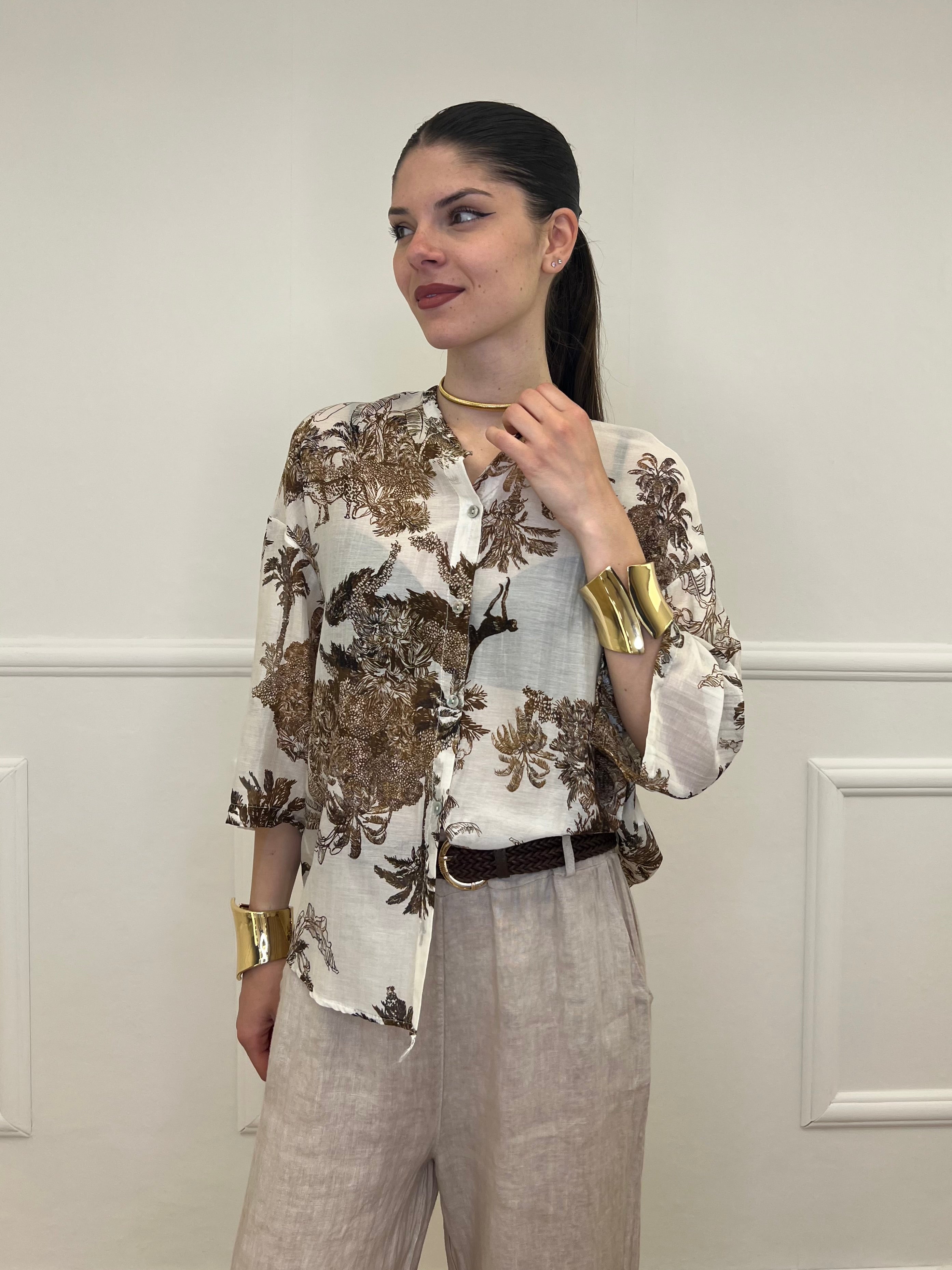 Camicia Jungle Cotone e Seta 93-242 Ecru