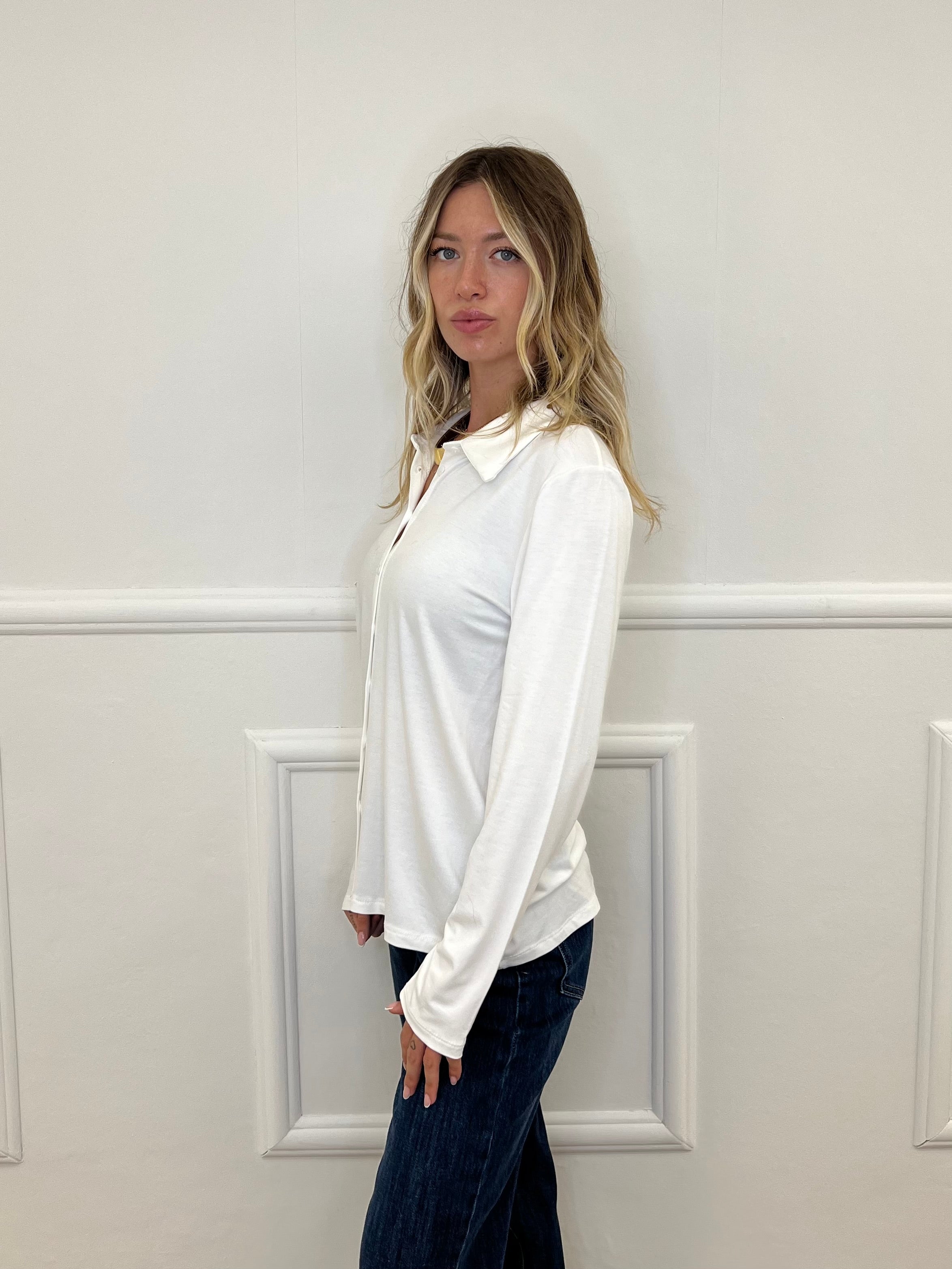 Camicia In Jersey Di Viscosa 28163L Bianco
