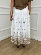 Gonna Midi Cotone Ricami 50138 Bianco