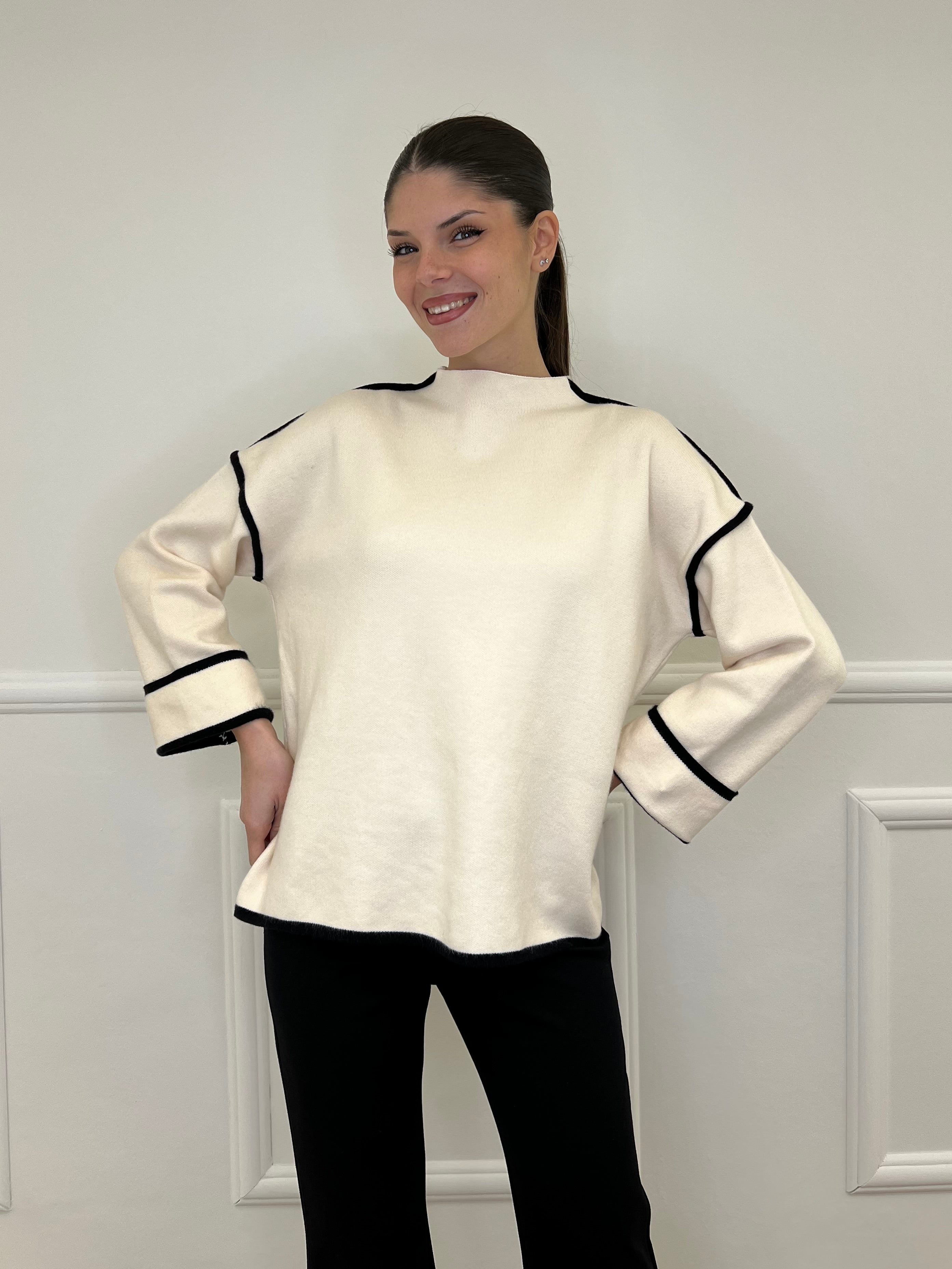 Maglia Profili Contrasto 5337 Panna