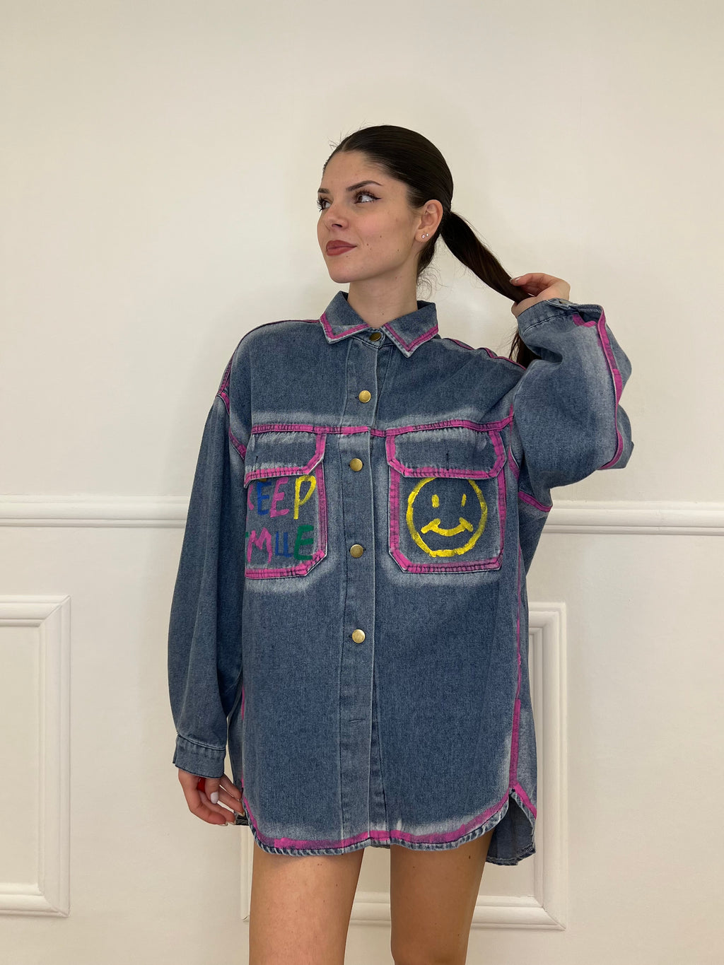 Giacca Camicia in Denim Graffiti K852