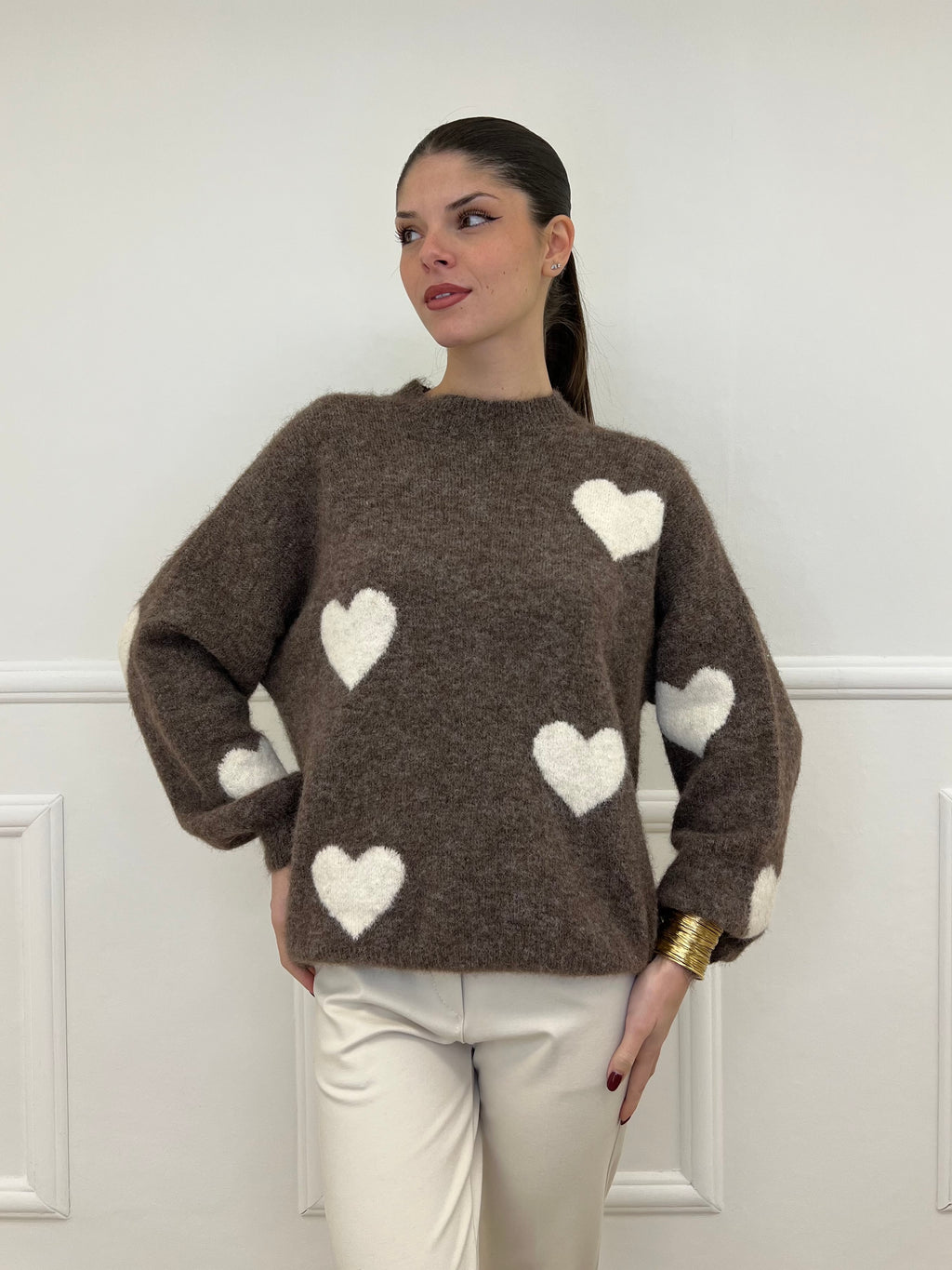 Maglia Shetland Cuori 2405 Moro