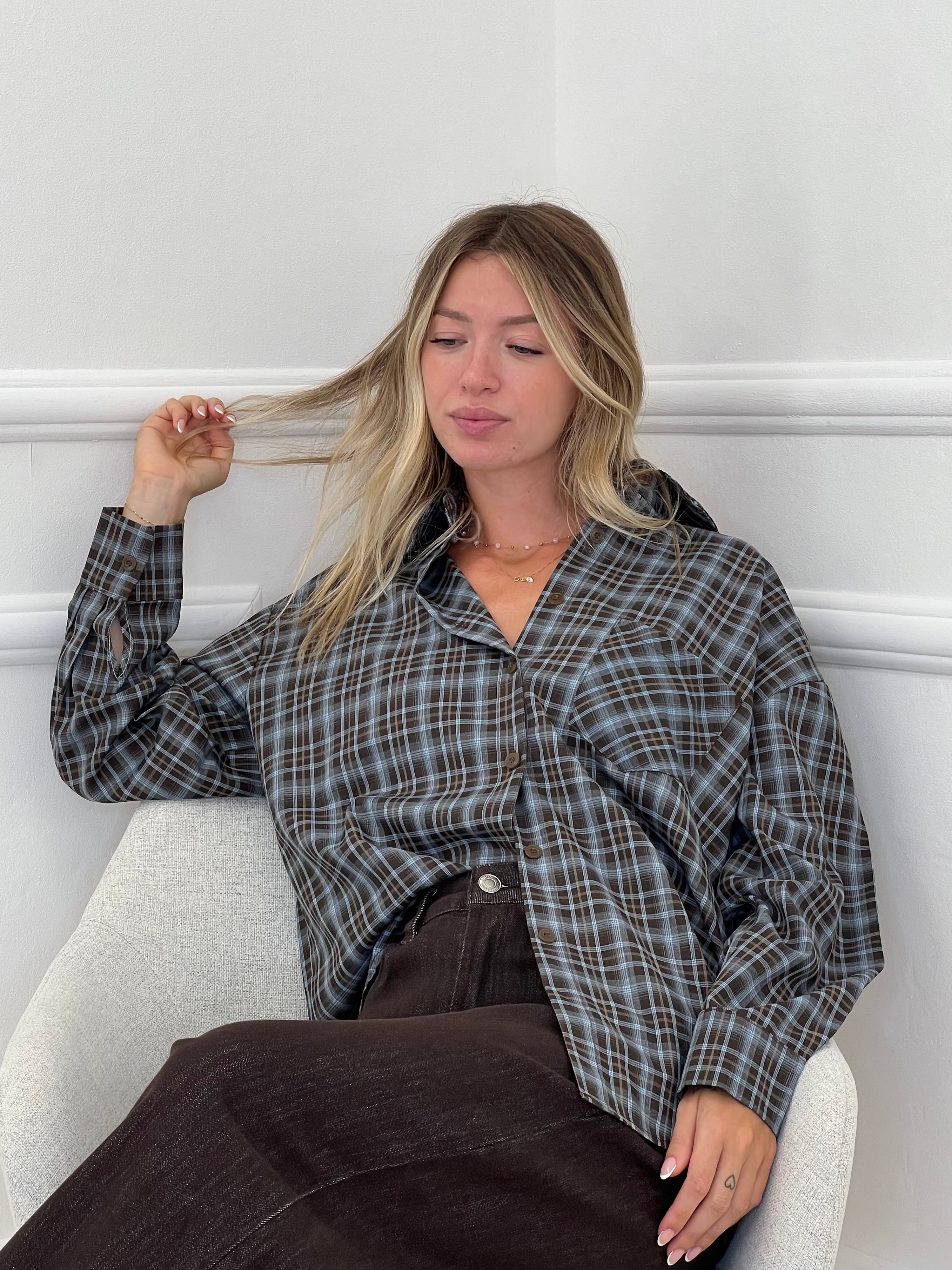 Camicia Check 17298 Marrone e Azzurro
