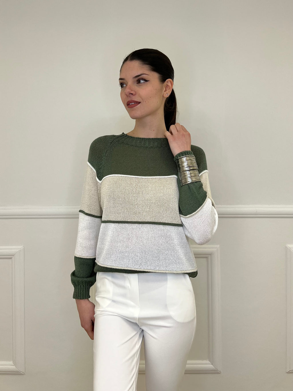 Maglia a Righe Profili 25031 Verde