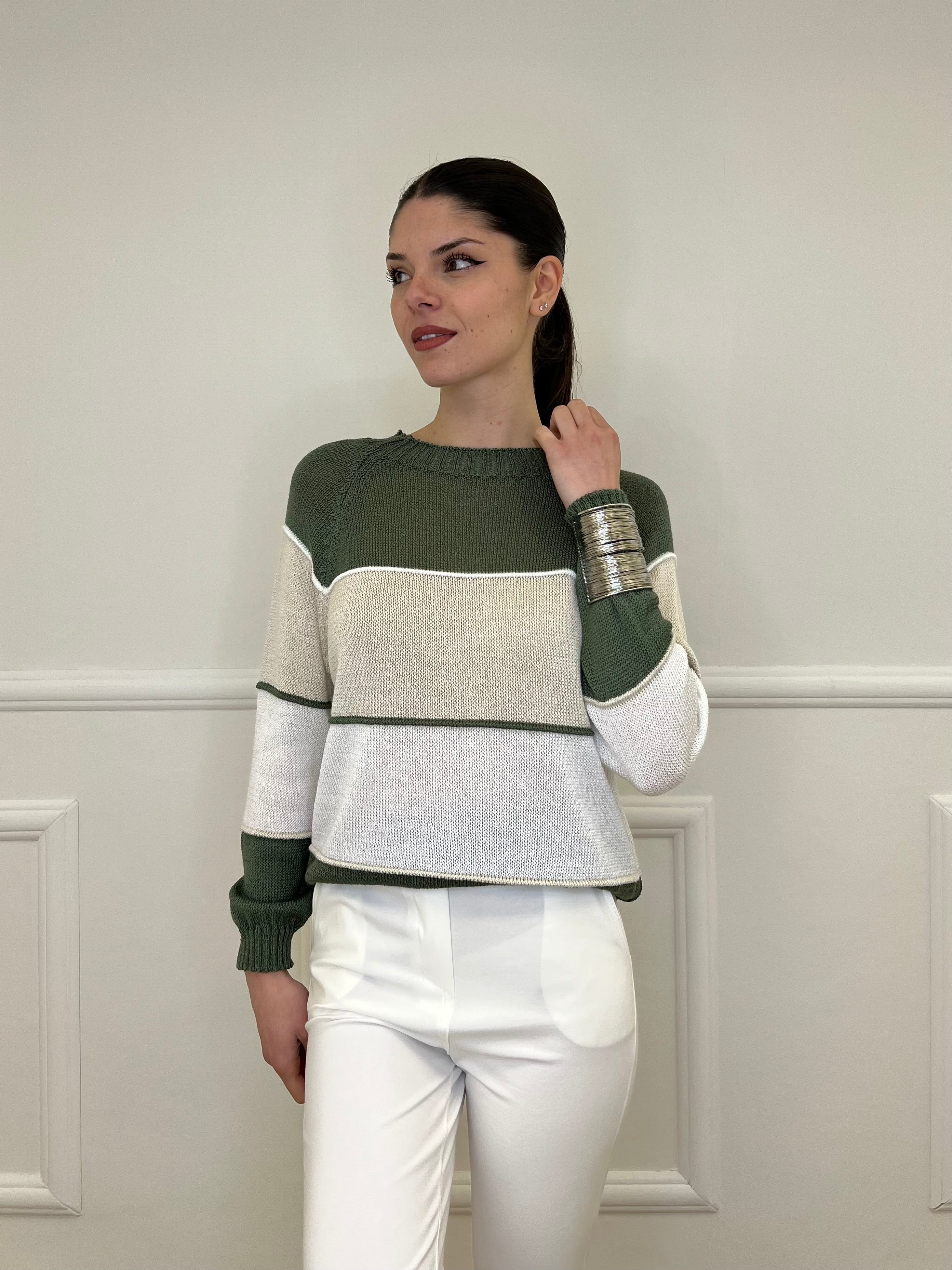 Maglia a Righe Profili 25031 Verde