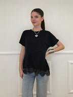 Maglietta Combinata Con Pizzo 20611 Nero