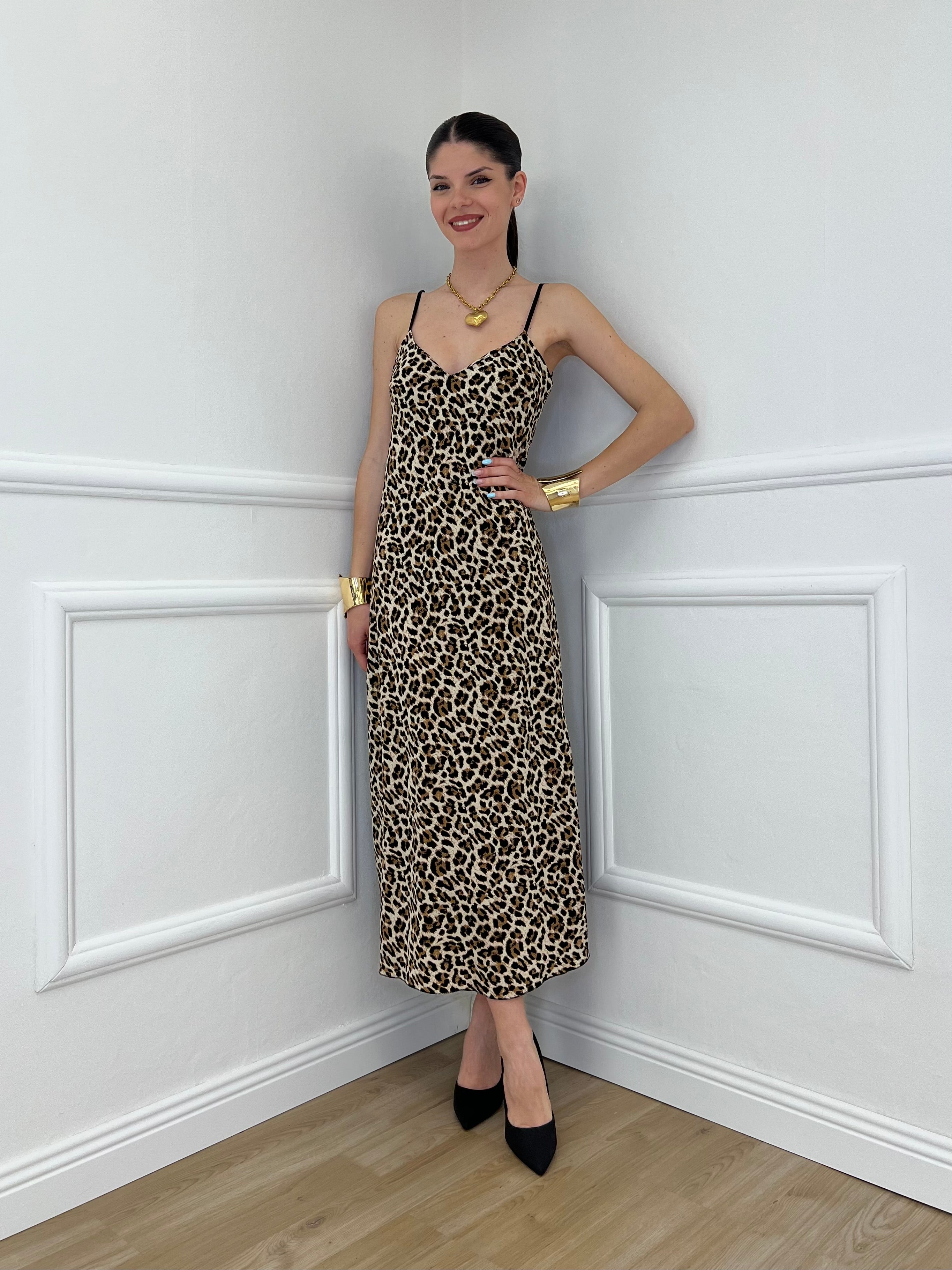 Vestito In Satin Animalier 9857 Maculato