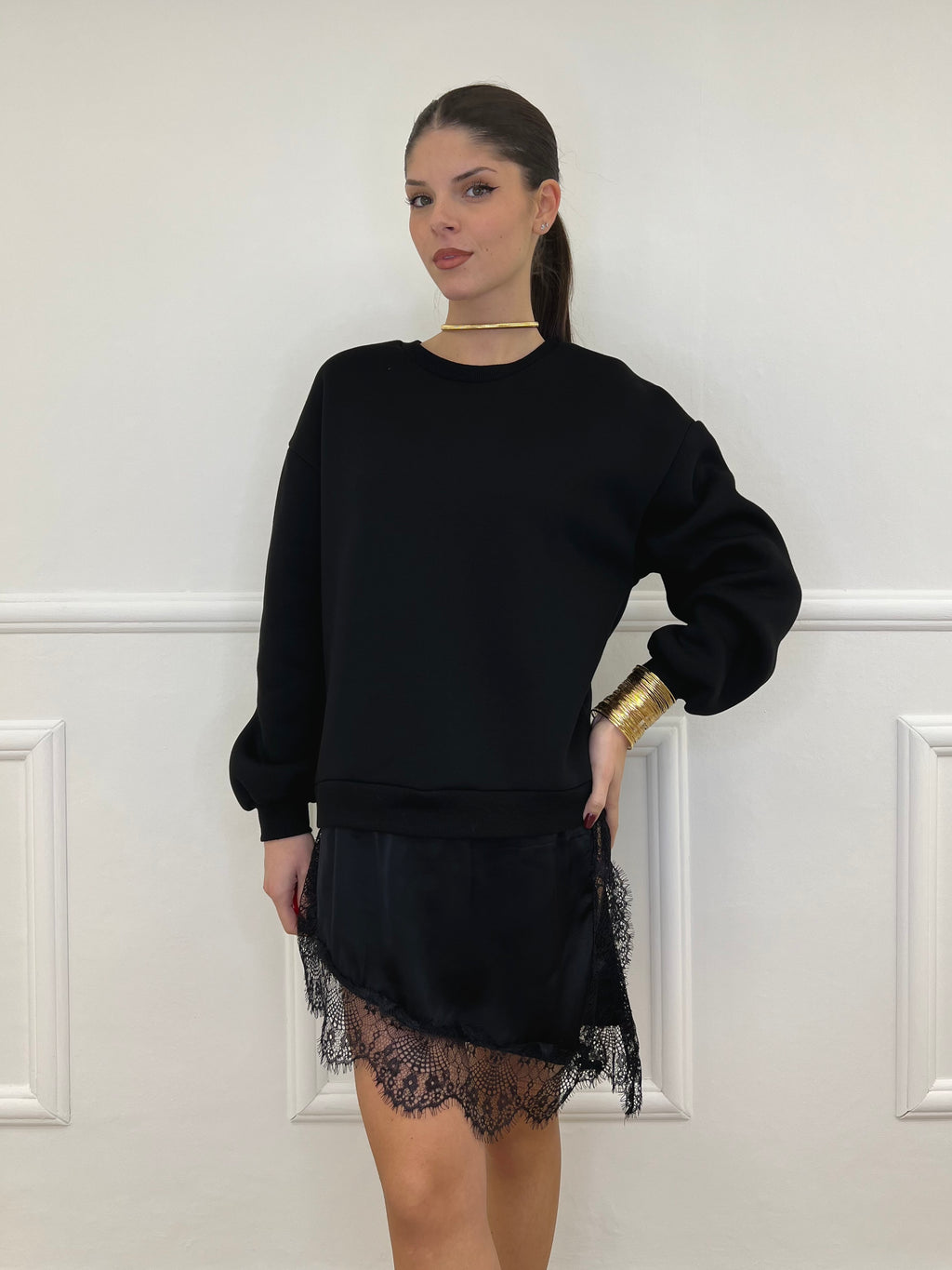 Felpa con Pizzo Lumina LD3849 Nero