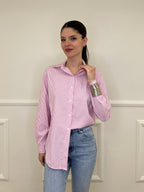 Camicia a Righe Micro Strass 82046 Rosa