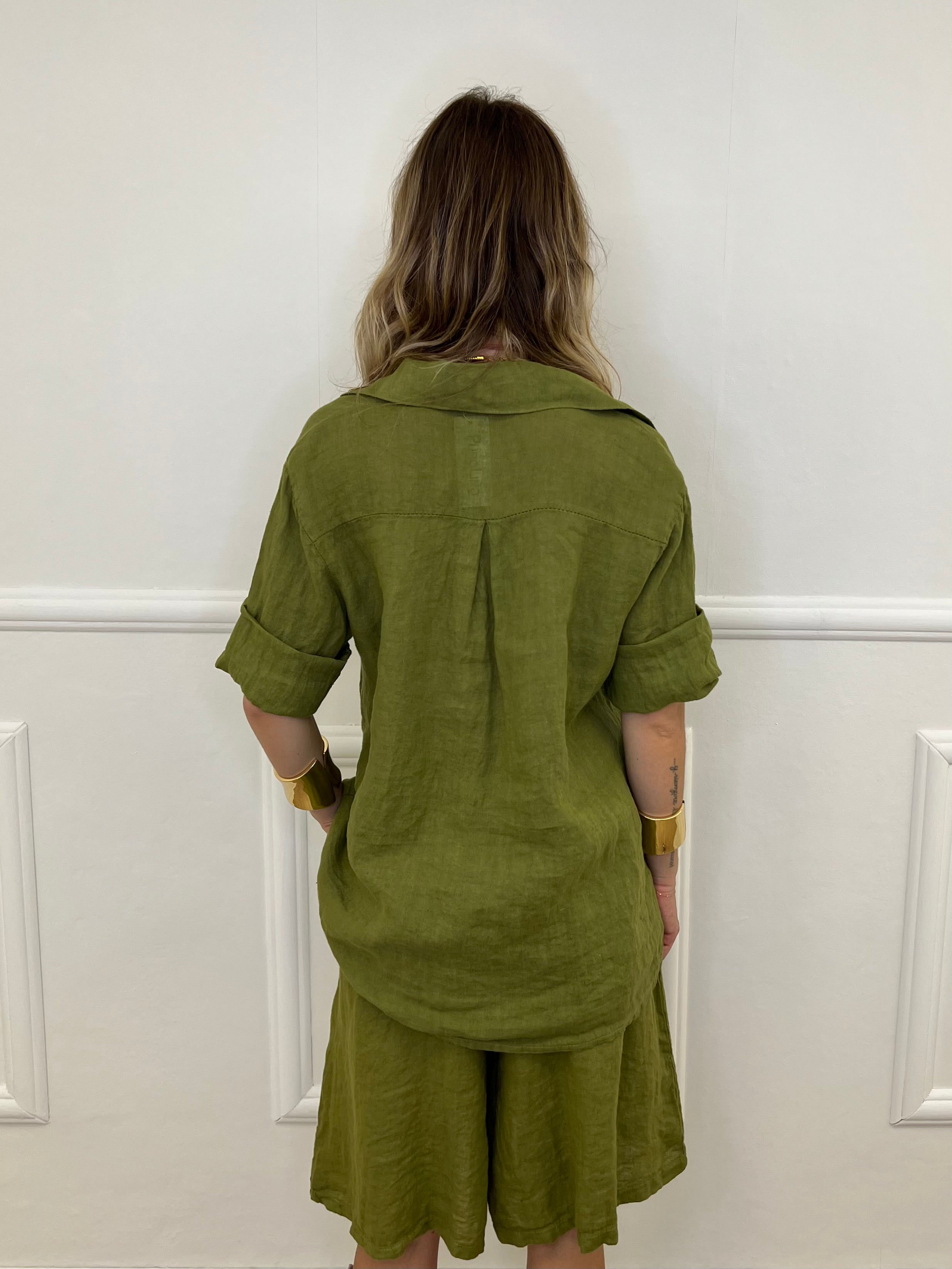 Camicia Over 100% Lino 1789 Verde Olio