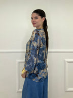 Camicia Fiori Cotone e Seta 93-242 Avio