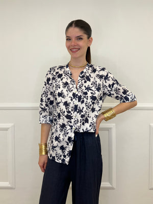 Camicia Fiori Coreana 2588-2 Blu