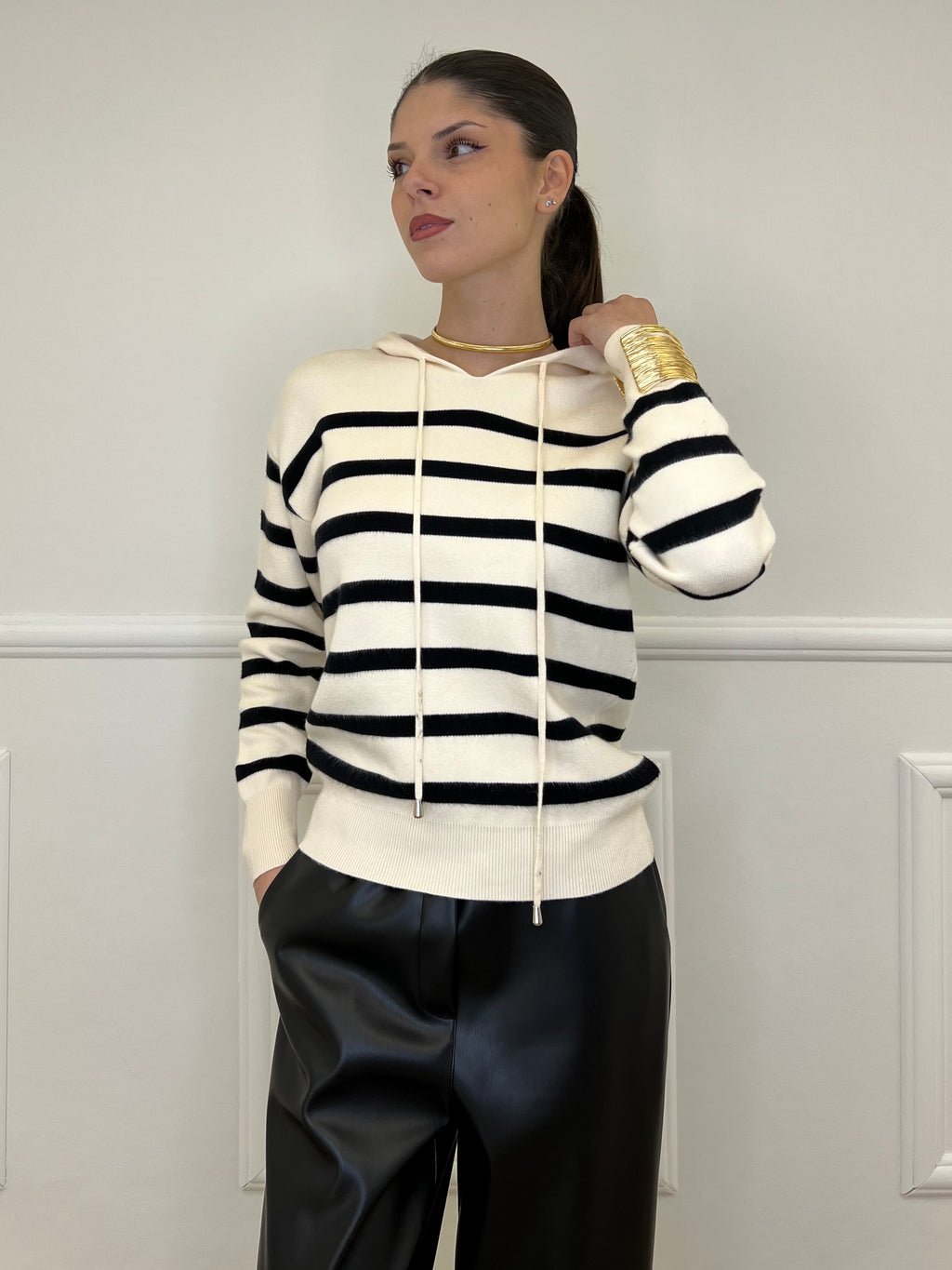 Felpa in Maglia Righe 8130 Panna