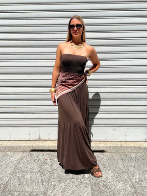 Abito Fascia Jersey Con Foulard 22556 Marrone
