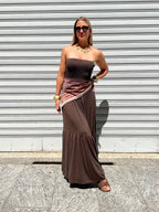 Abito Fascia Jersey Con Foulard 22556 Marrone