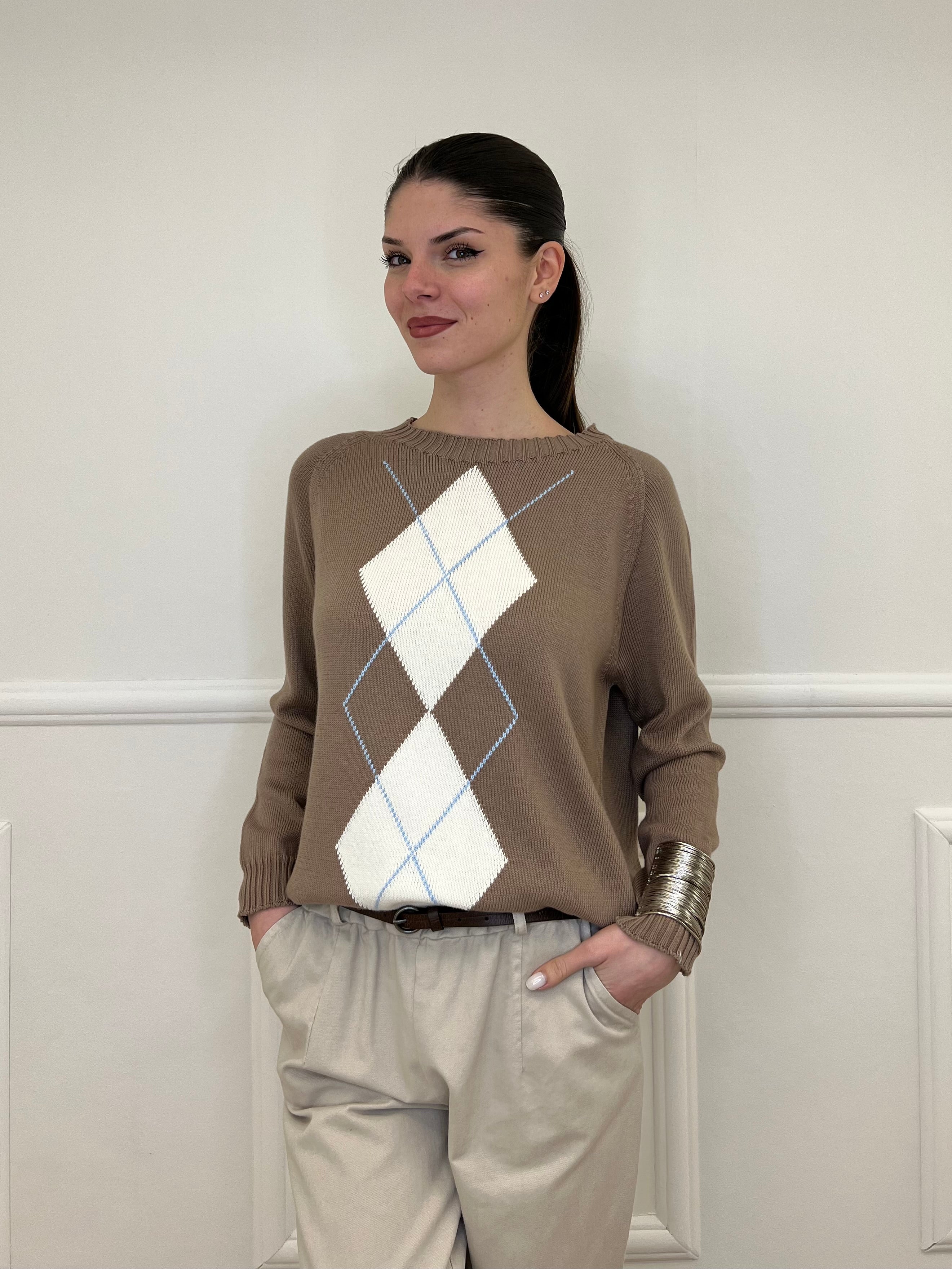 Maglia a Rombi A82628 Taupe