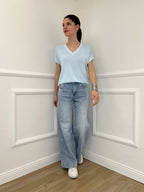 Jeans Con Fiocchi Ricamati e Strass 5354 Azzurro