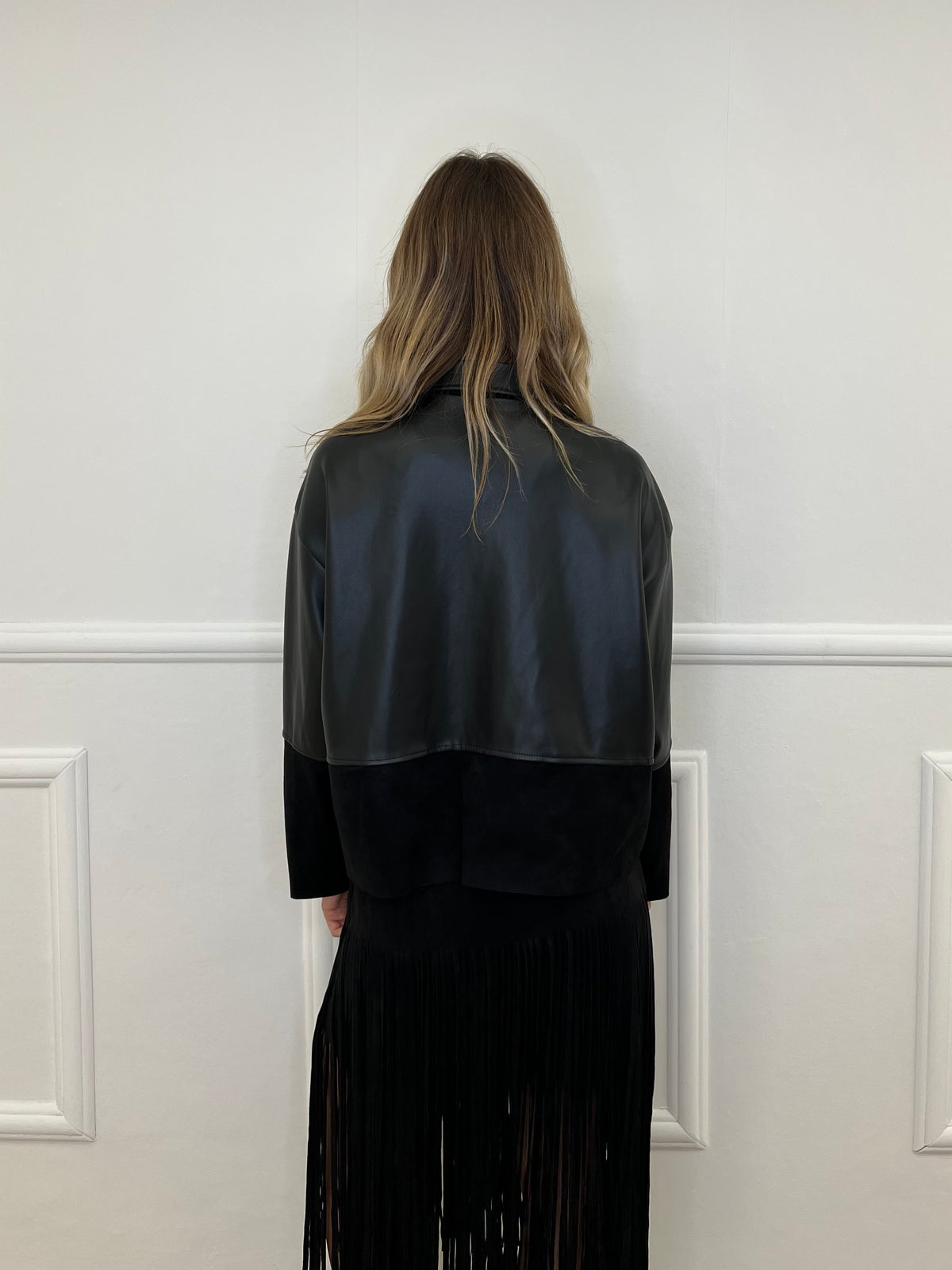 Giacca Ecopelle Inserti Scamosciati L6601 Nero