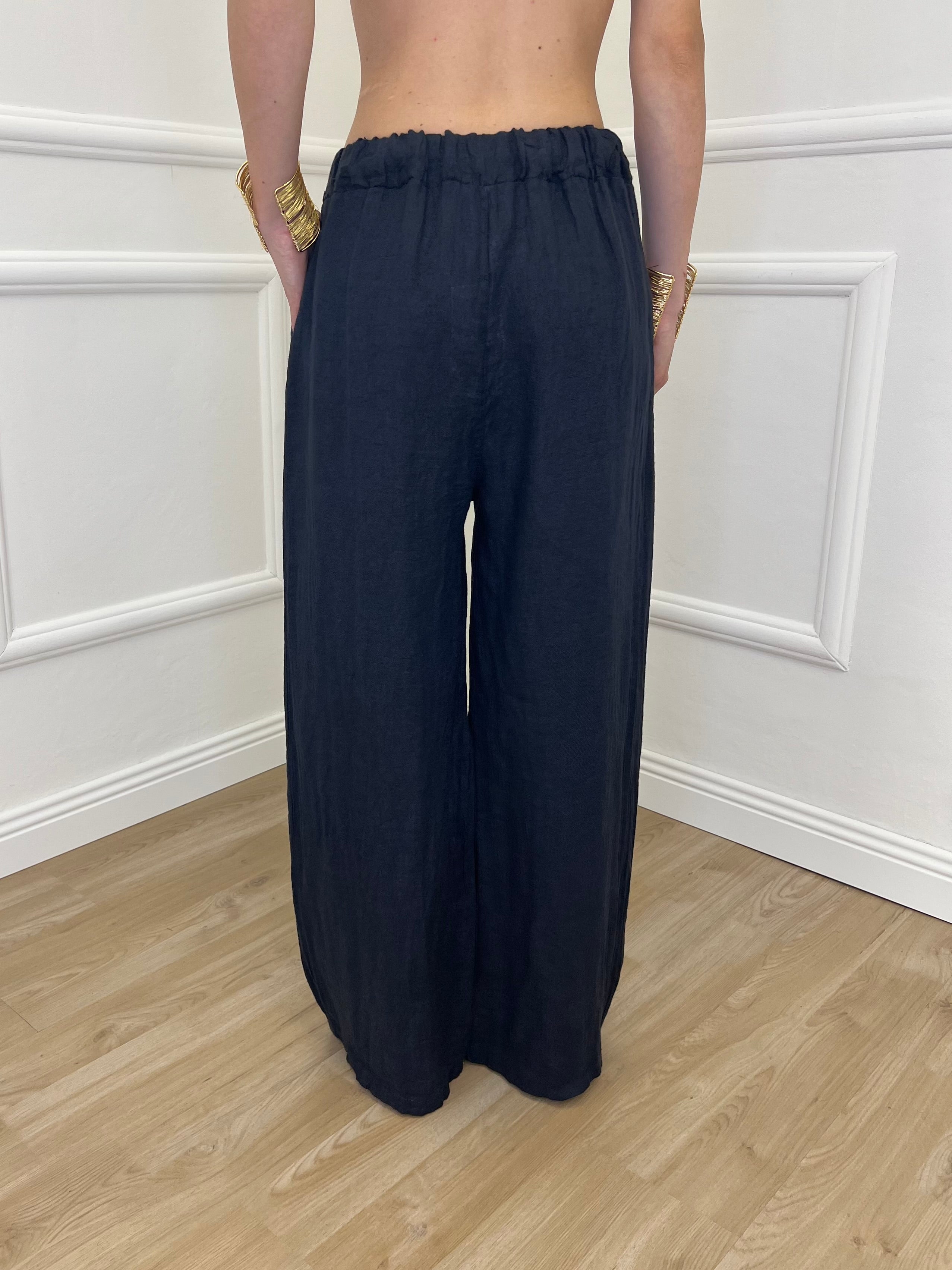 Pantalone Lino Coulisse 23216 Blu