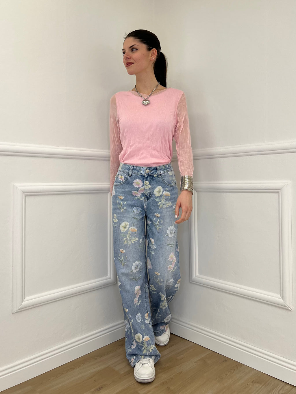 Jeans Floreale T901 Azzurro