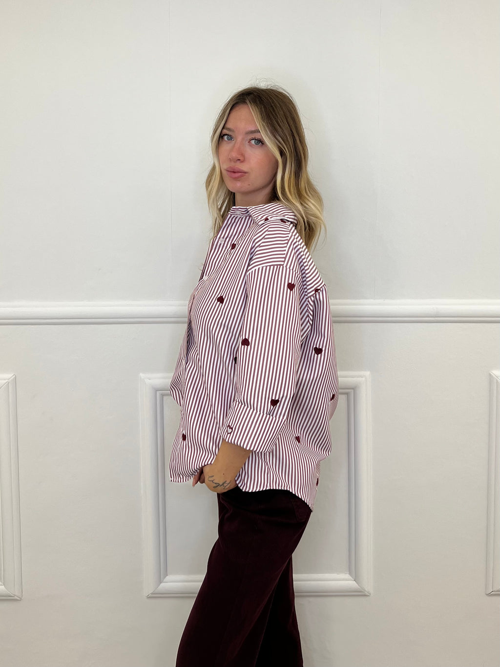 Camicia Cuori Ricamati 1255 Bordeaux