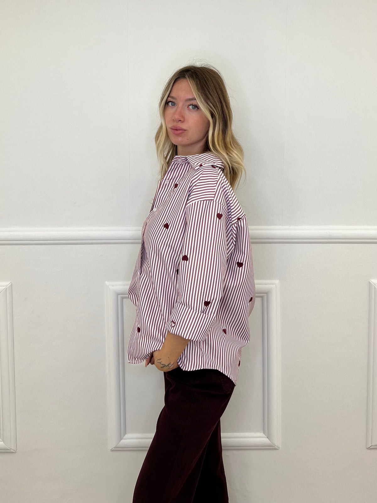 Camicia Cuori Ricamati 1255 Bordeaux