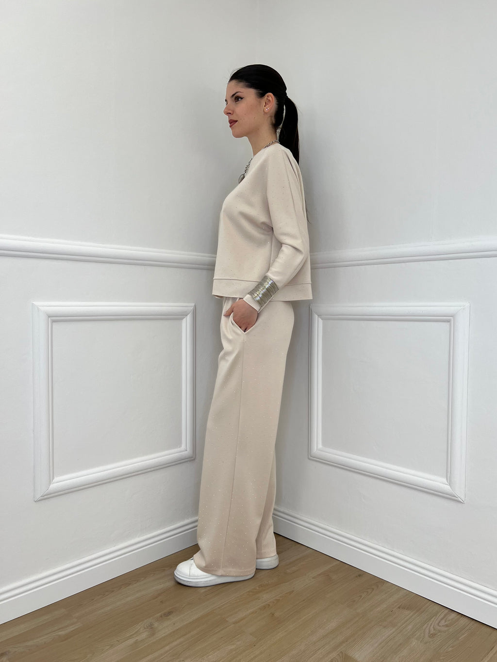 Completo Tuta Strass 036521 Ecru