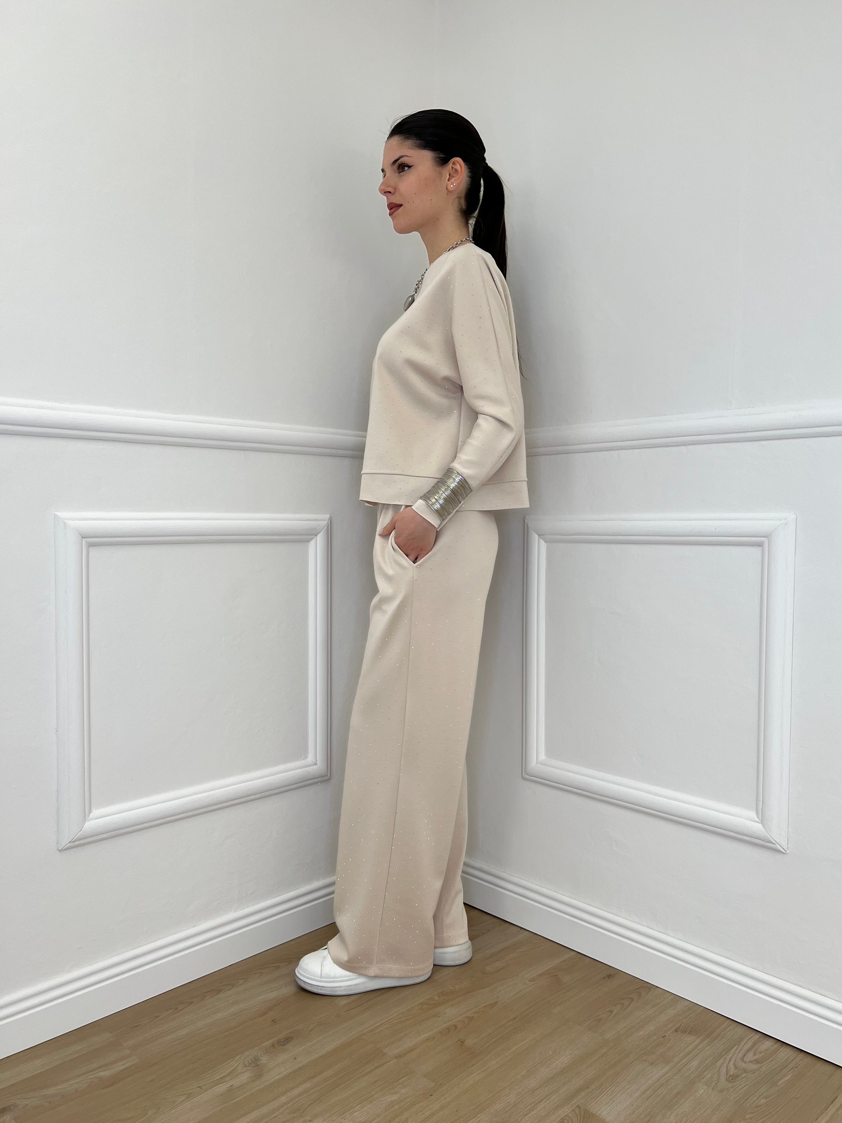 Completo Tuta Strass 036521 Ecru