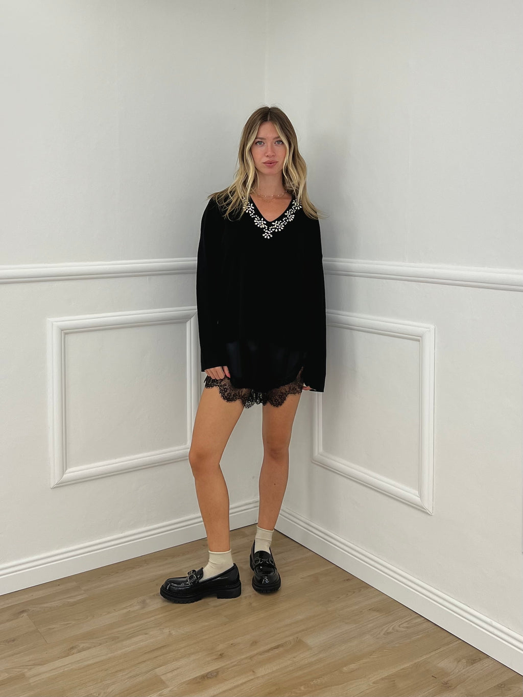 Maglia Misto Lana Merino Cristalli 6314 Nero