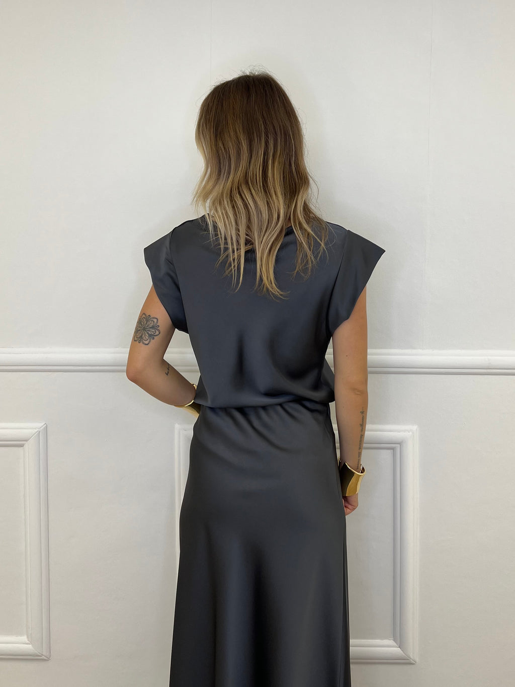 Blusa Satin Scollo Morbido 2548 Piombo