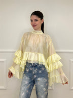 Blusa in Tencel a Balze 6108 Giallo
