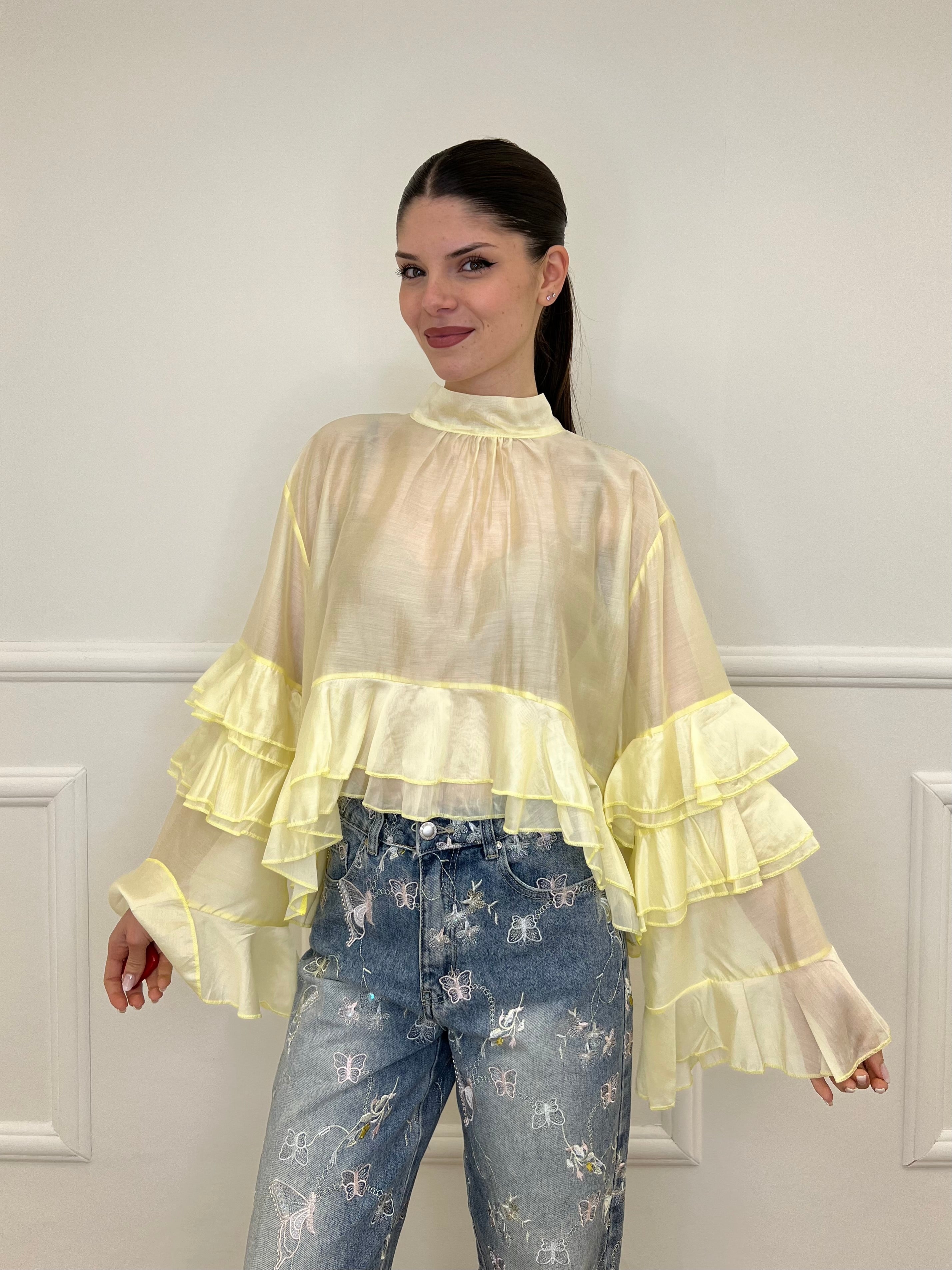 Blusa in Tencel a Balze 6108 Giallo