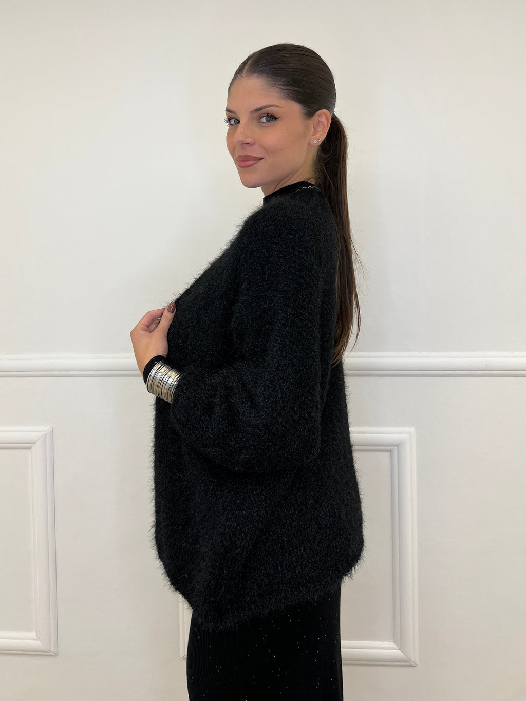 Cardigan Effetto Mohair 633 Nero