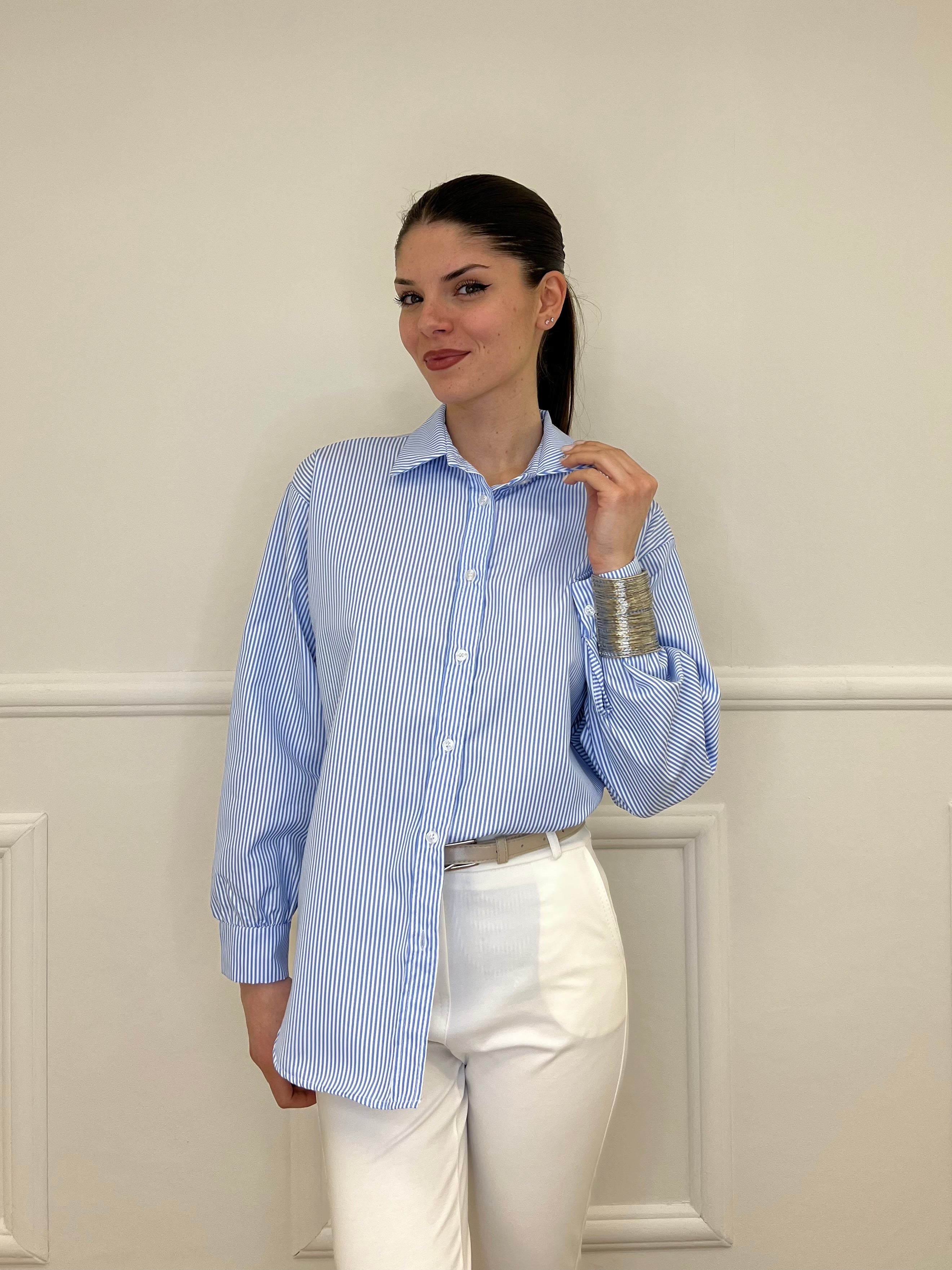 Camicia No Vabbè a Righe 5081 Azzurro