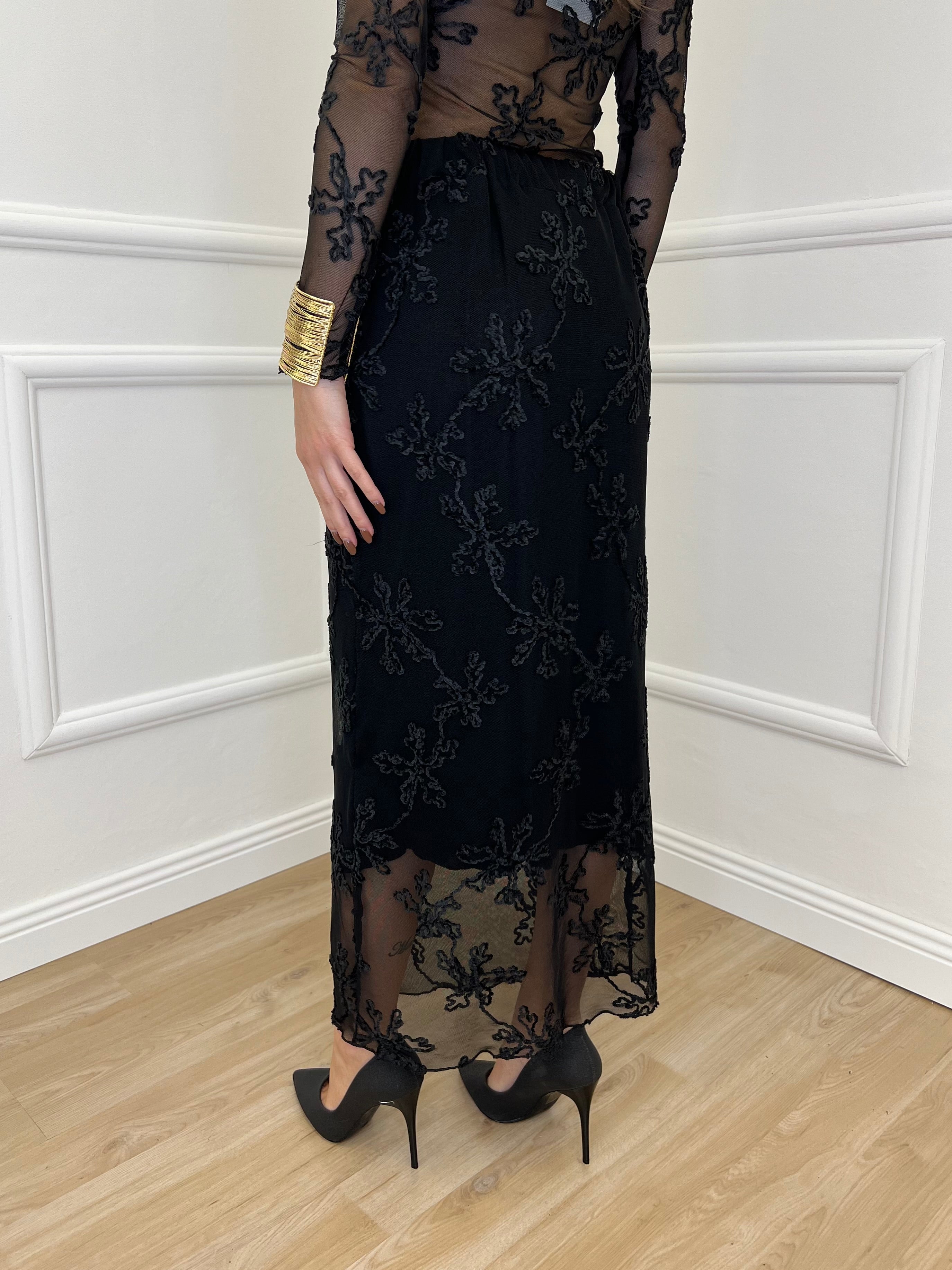 Gonna Tulle Ricami 139-833 Nero