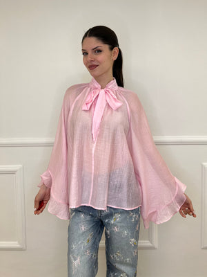 Camicia in Tencel con Fiocco 2608 Rosa