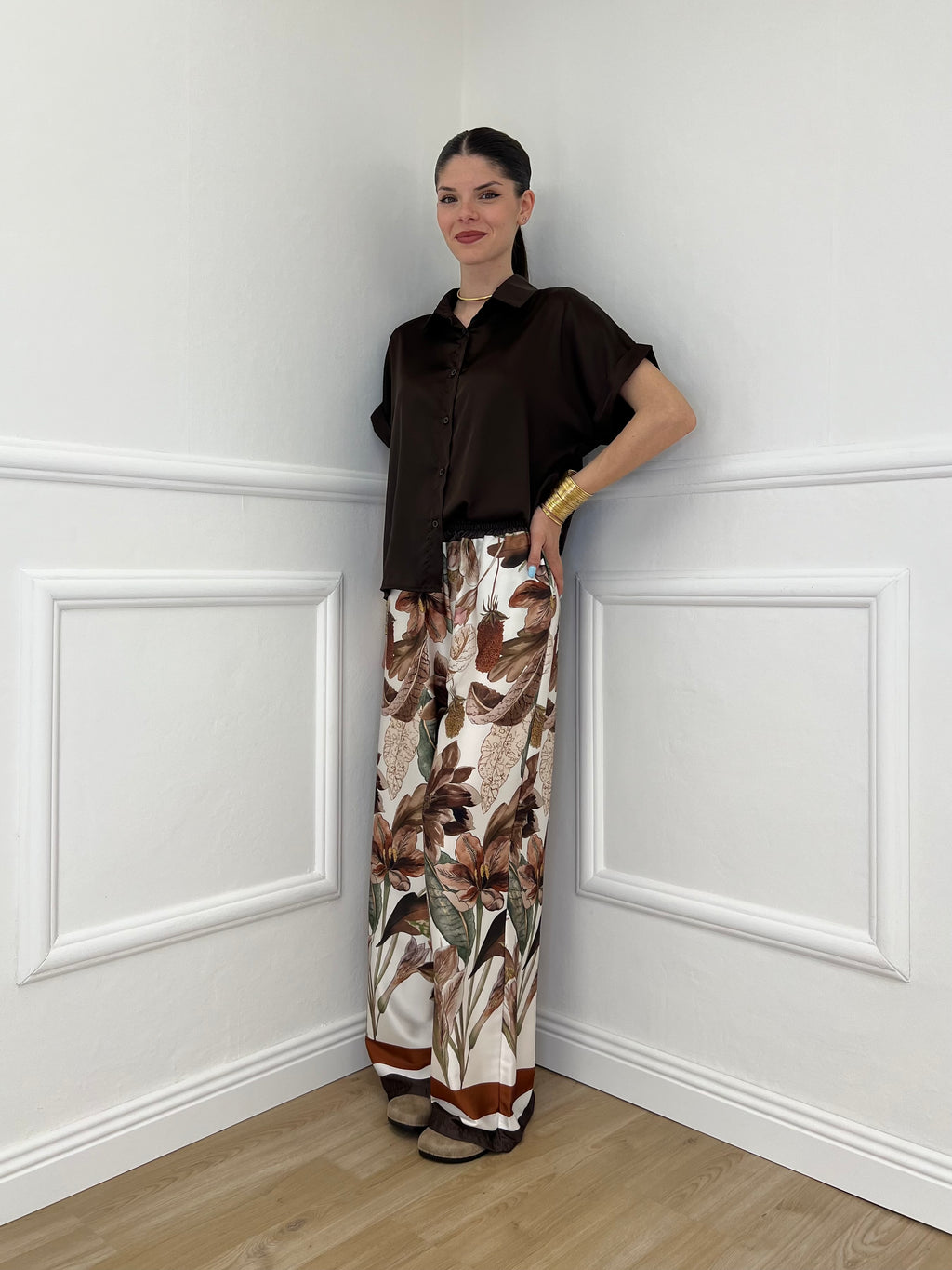 Completo Satin Pantalone Fantasia 17397 Moro