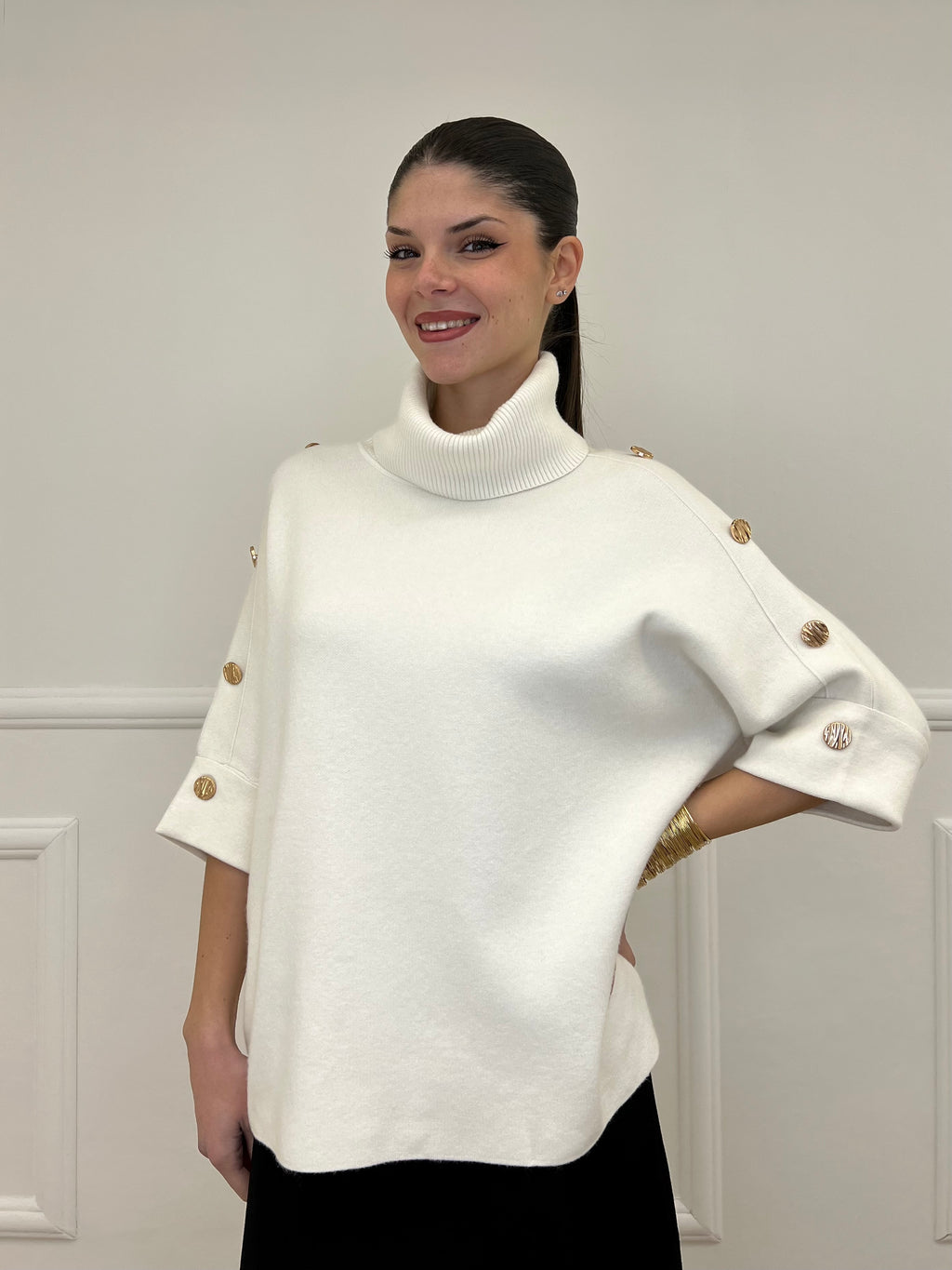 Maglia Bottoni Pipistrello 261124 Panna