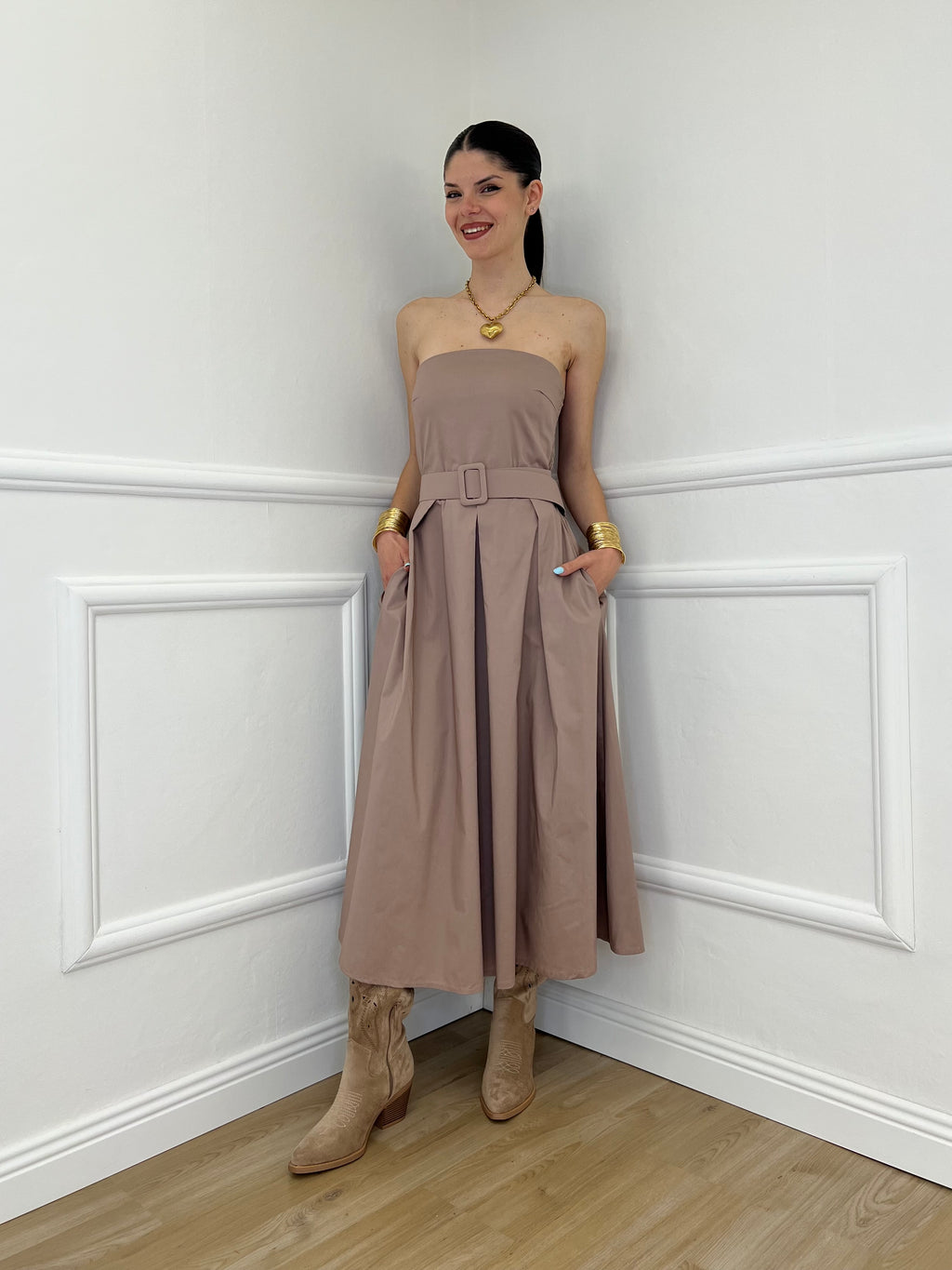 Abito a Fascia Cintura 9762 Taupe
