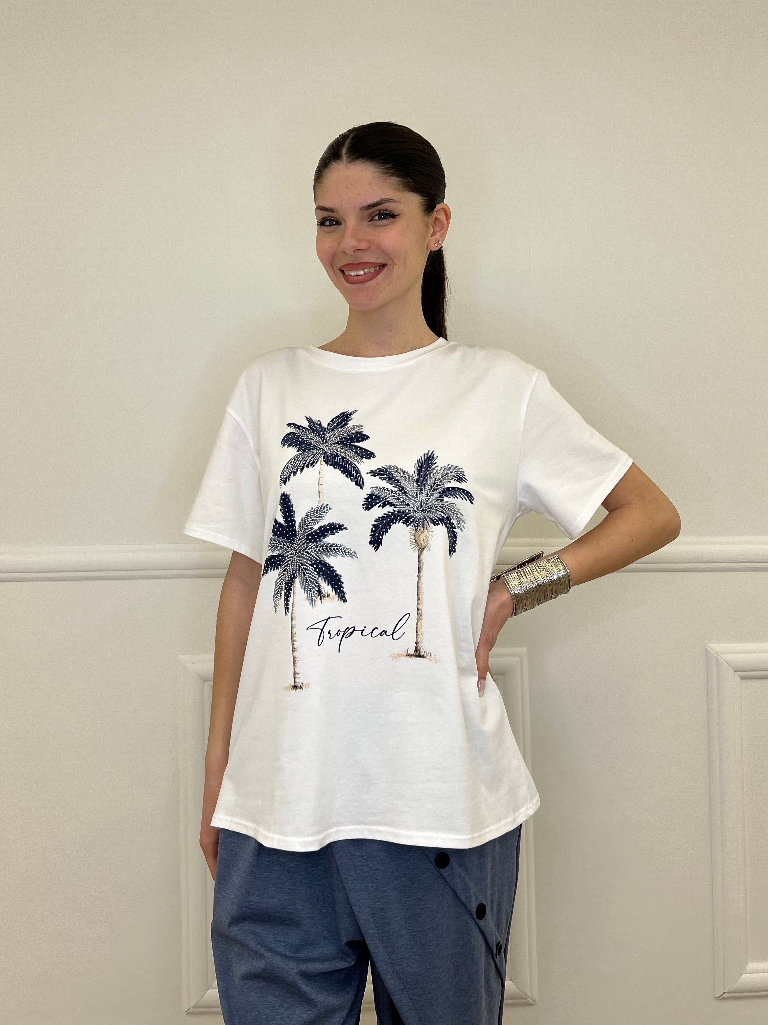 T-shirt Over Palme e Strass