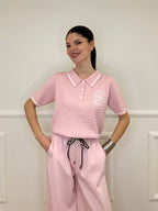 Polo in Maglia Jacquard L8086 Rosa
